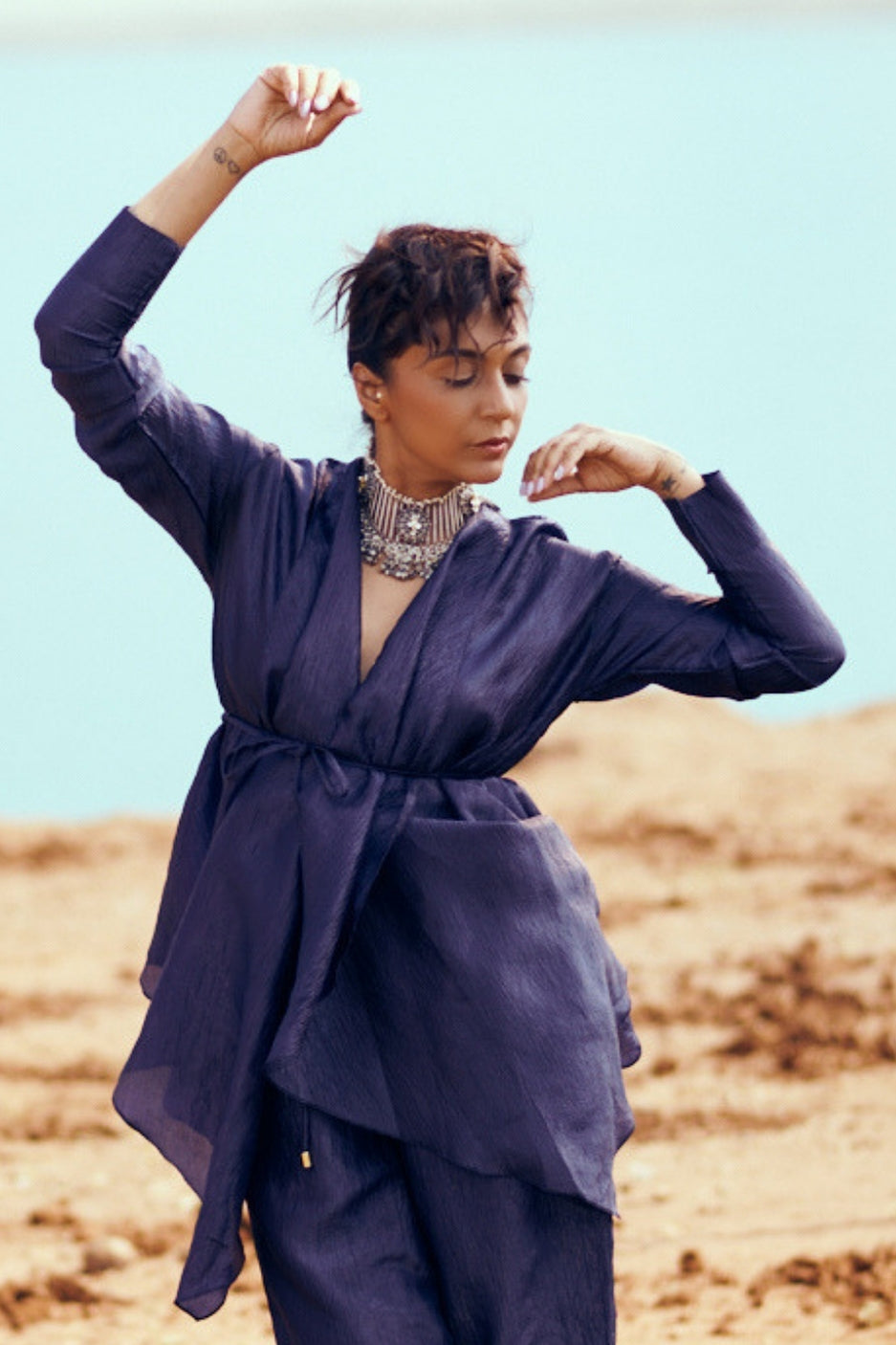 Saanjh Set with Pants In Midnight Blue