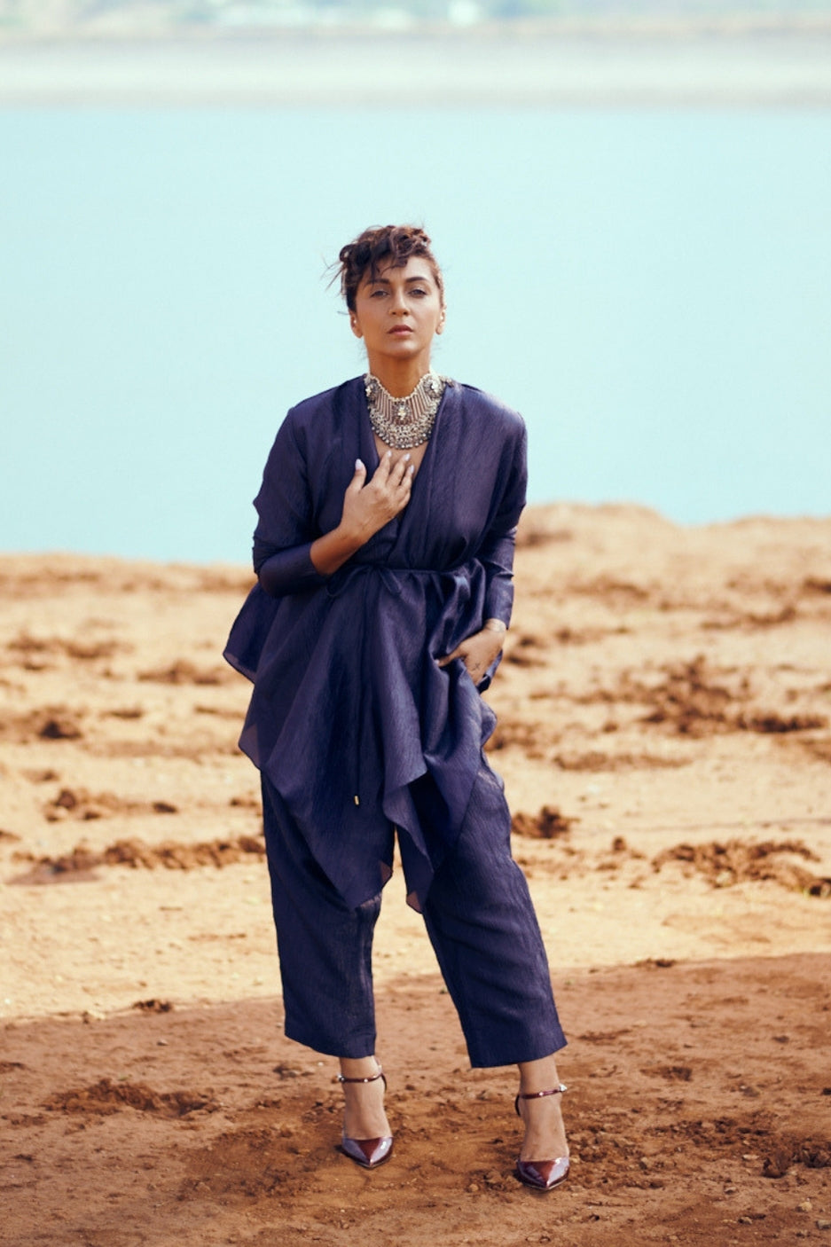 Saanjh Set with Pants In Midnight Blue