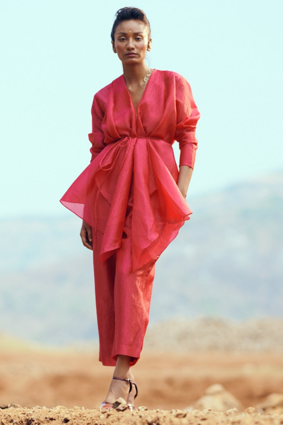 Saanjh Set with Pants In Fuchsia Pink