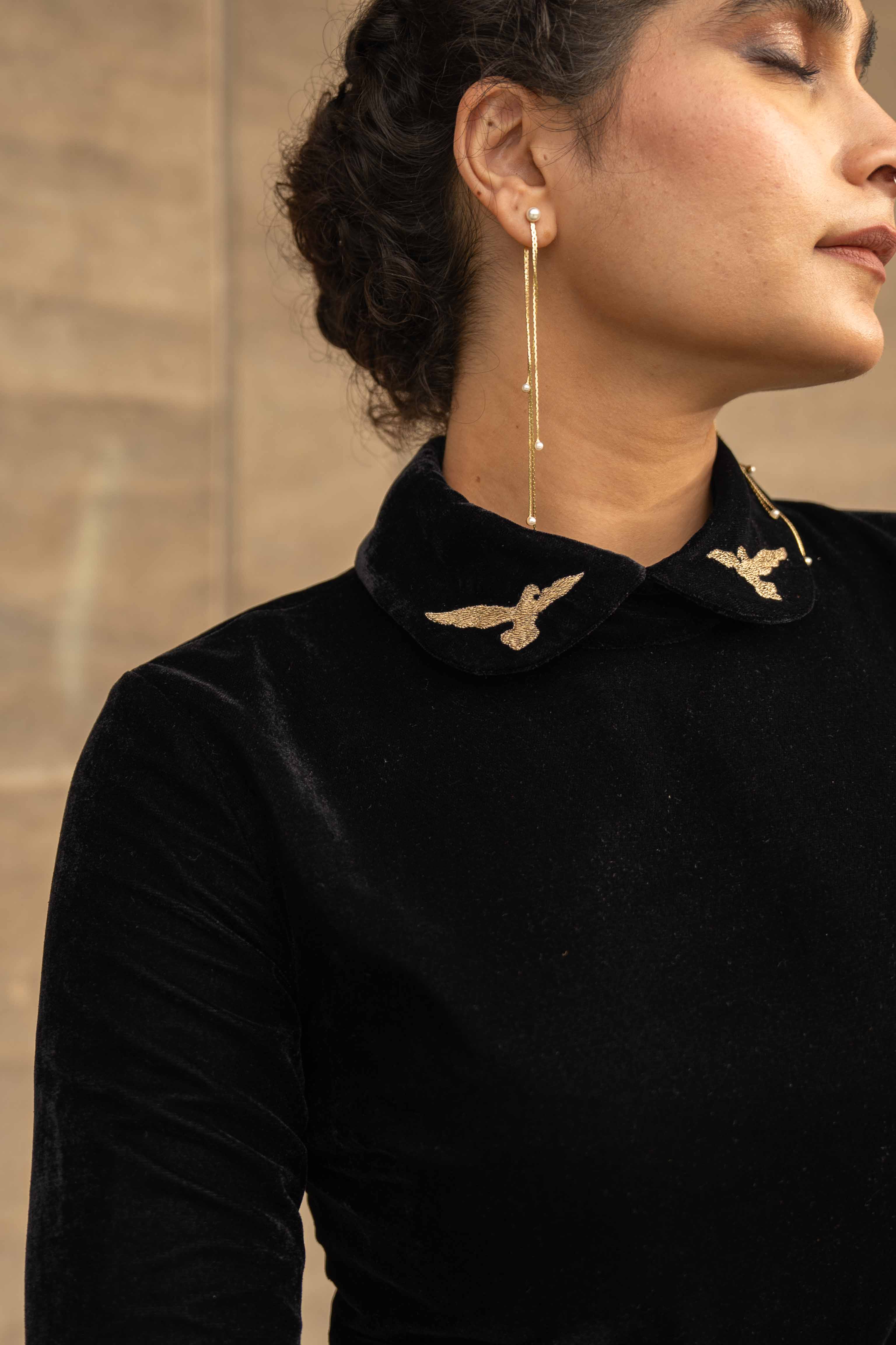 Jalpatti Lace and Velvet Dress Black