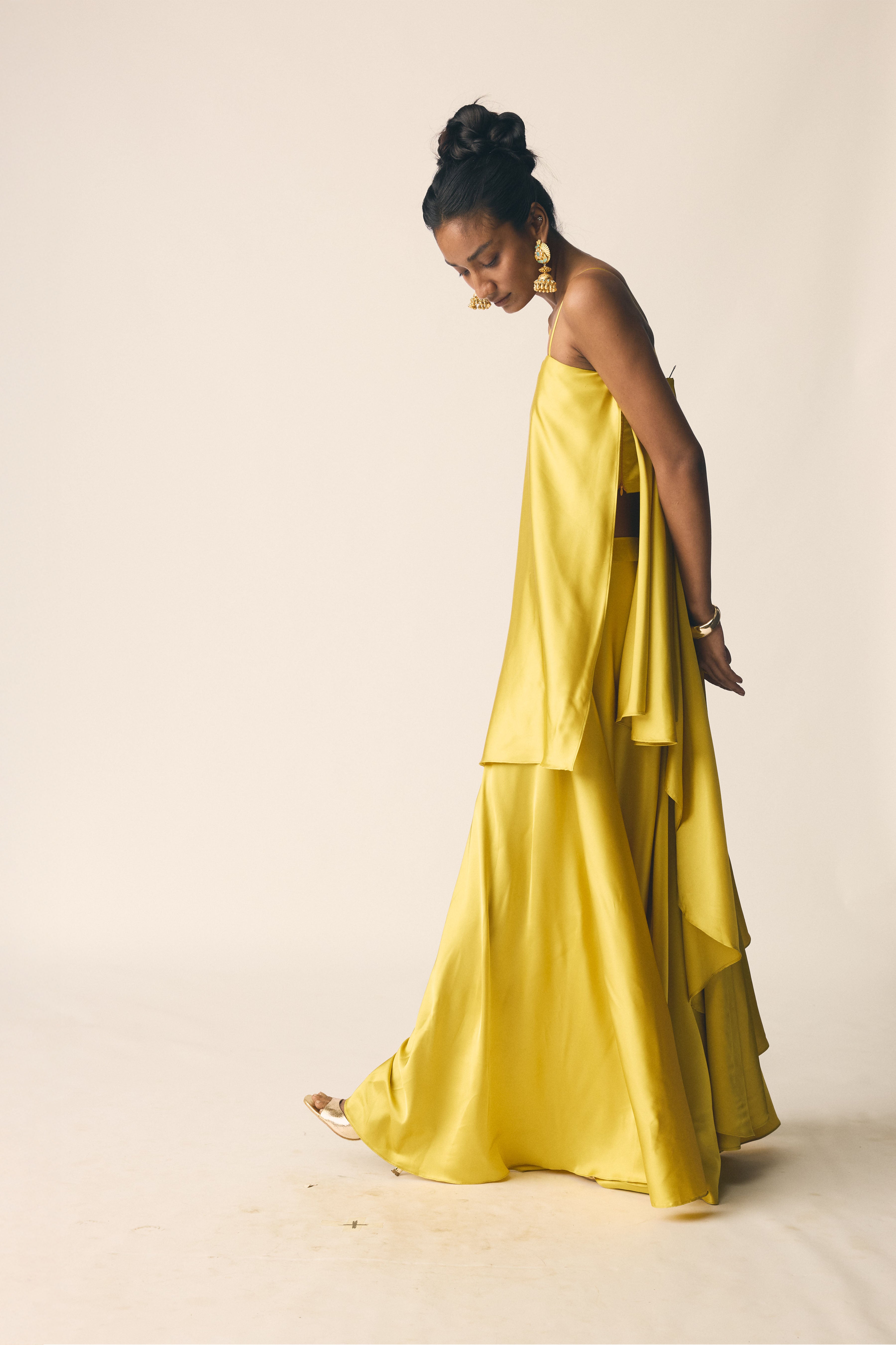 Adaa Set in Kesar Yellow Satin