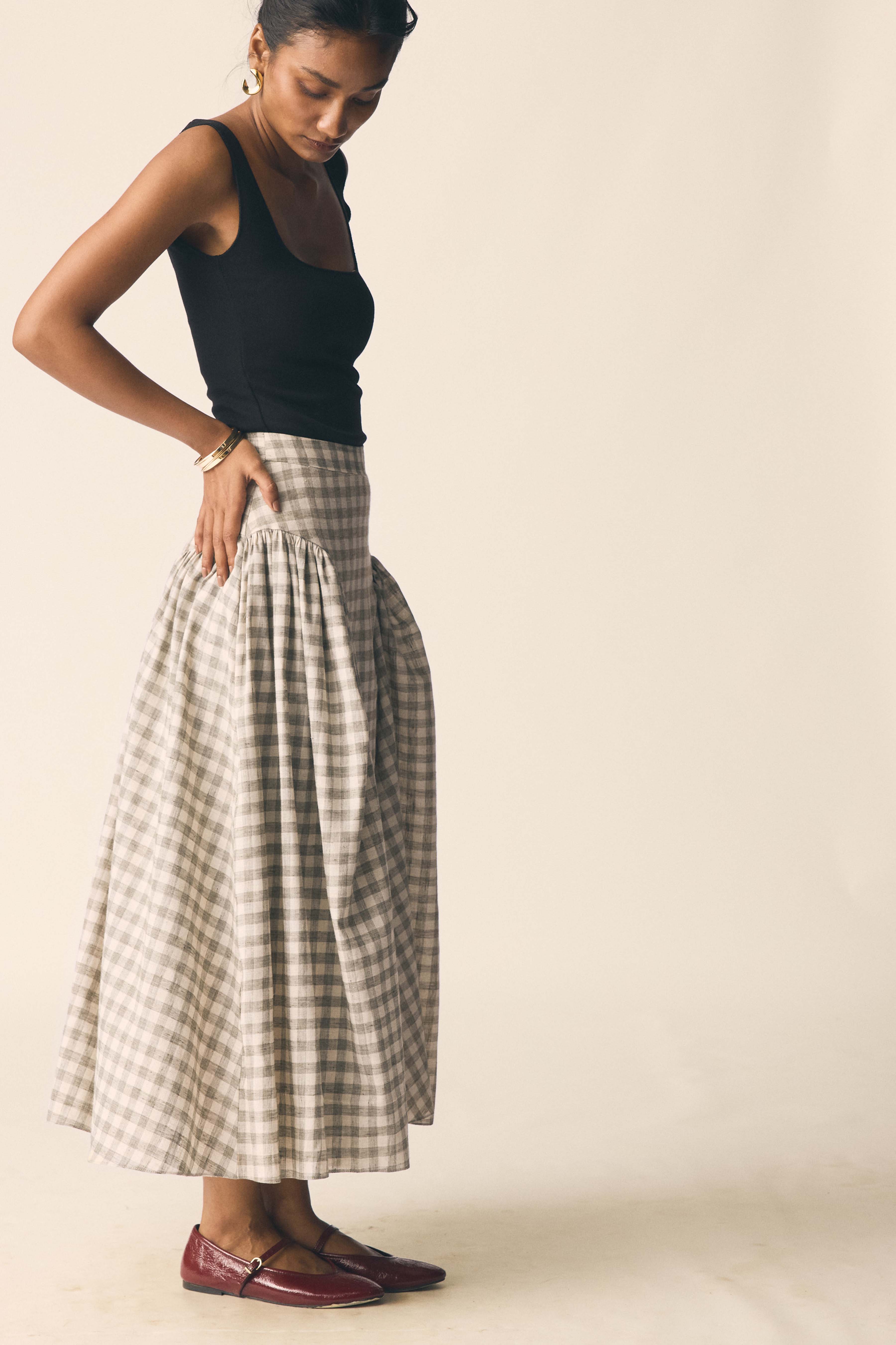 Sundown Skirt in Green Checks