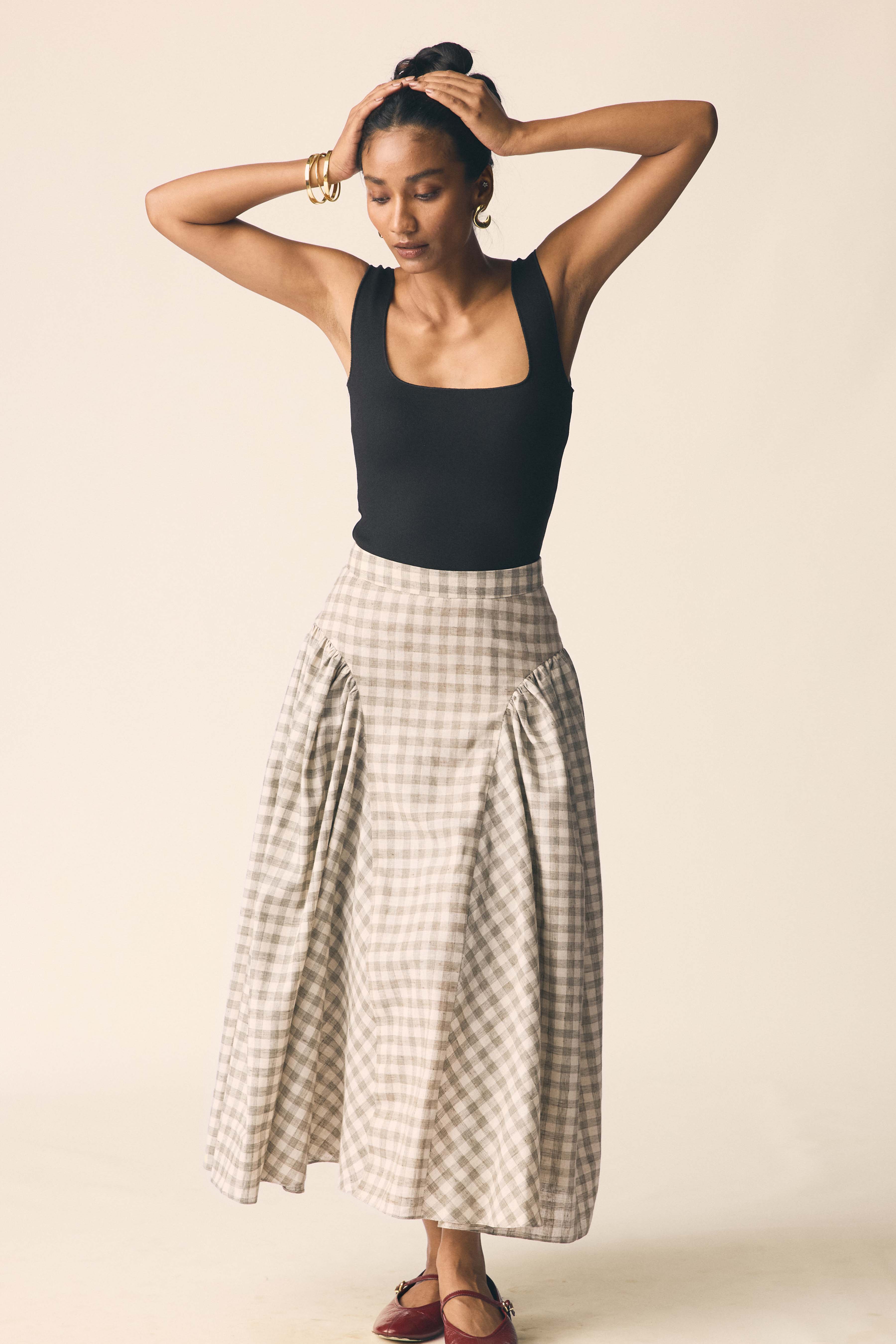Sundown Skirt in Green Checks