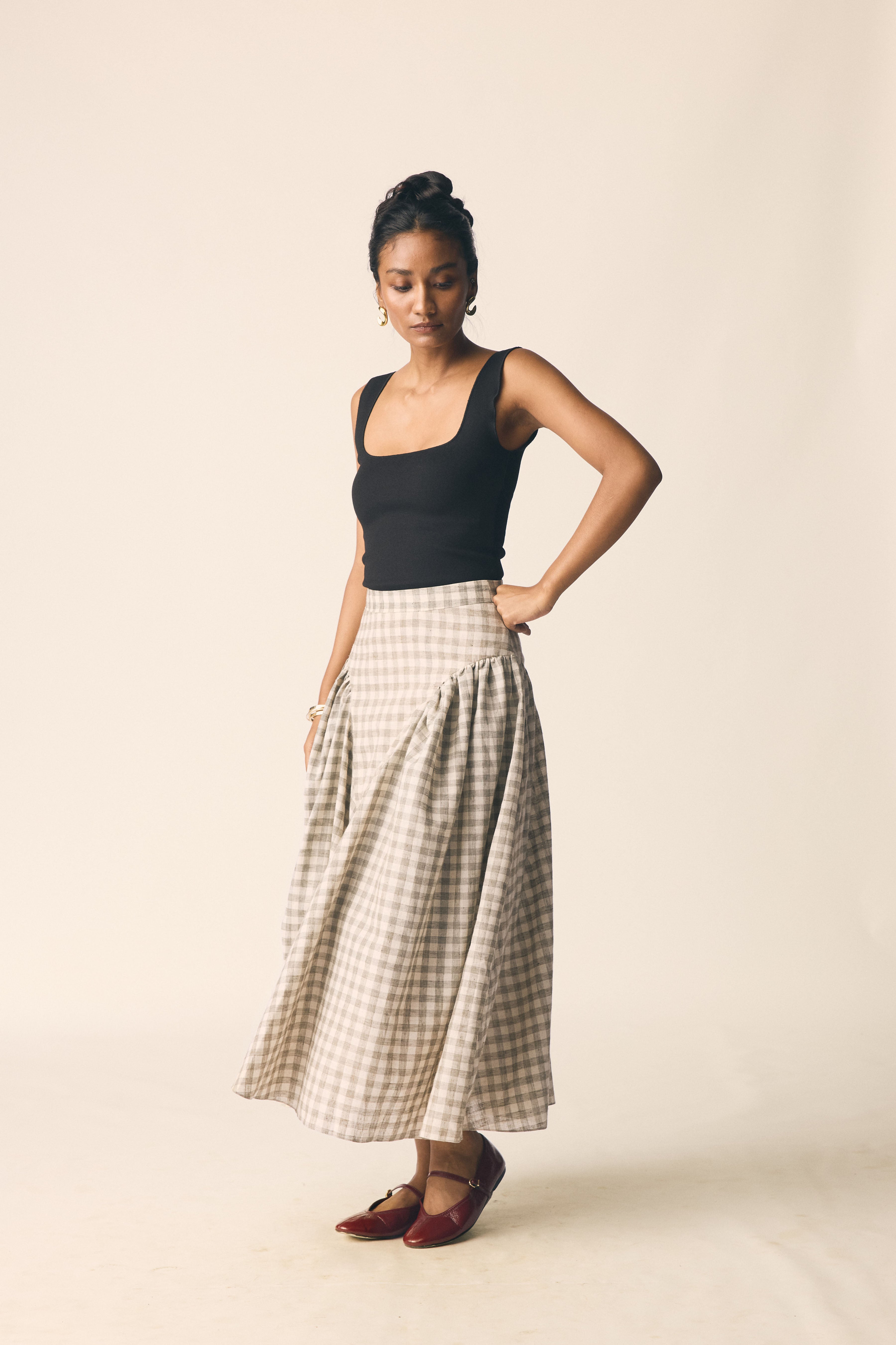 Sundown Skirt in Green Checks