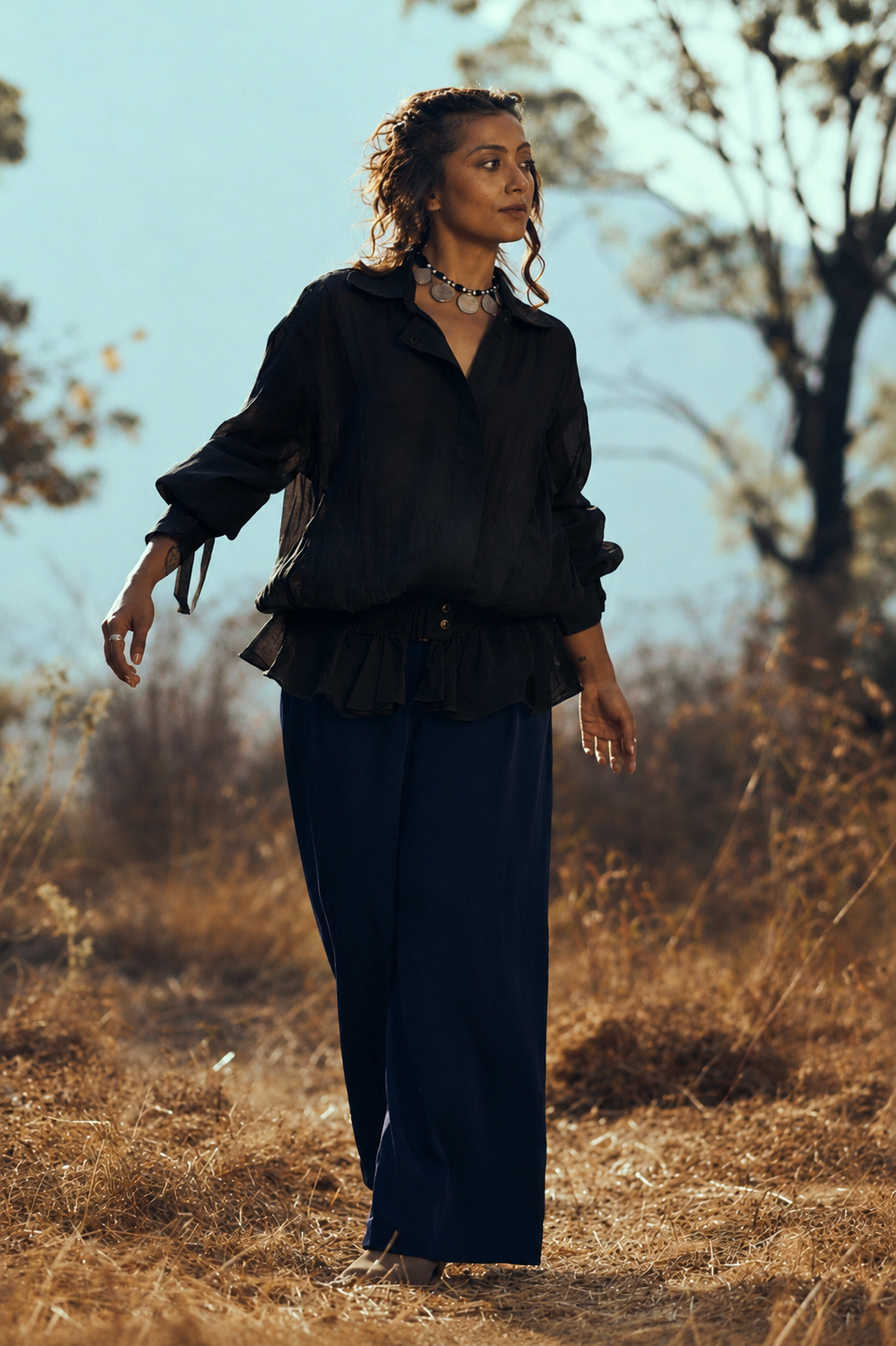 Railey Mul-Chanderi Summer Bomber In Black