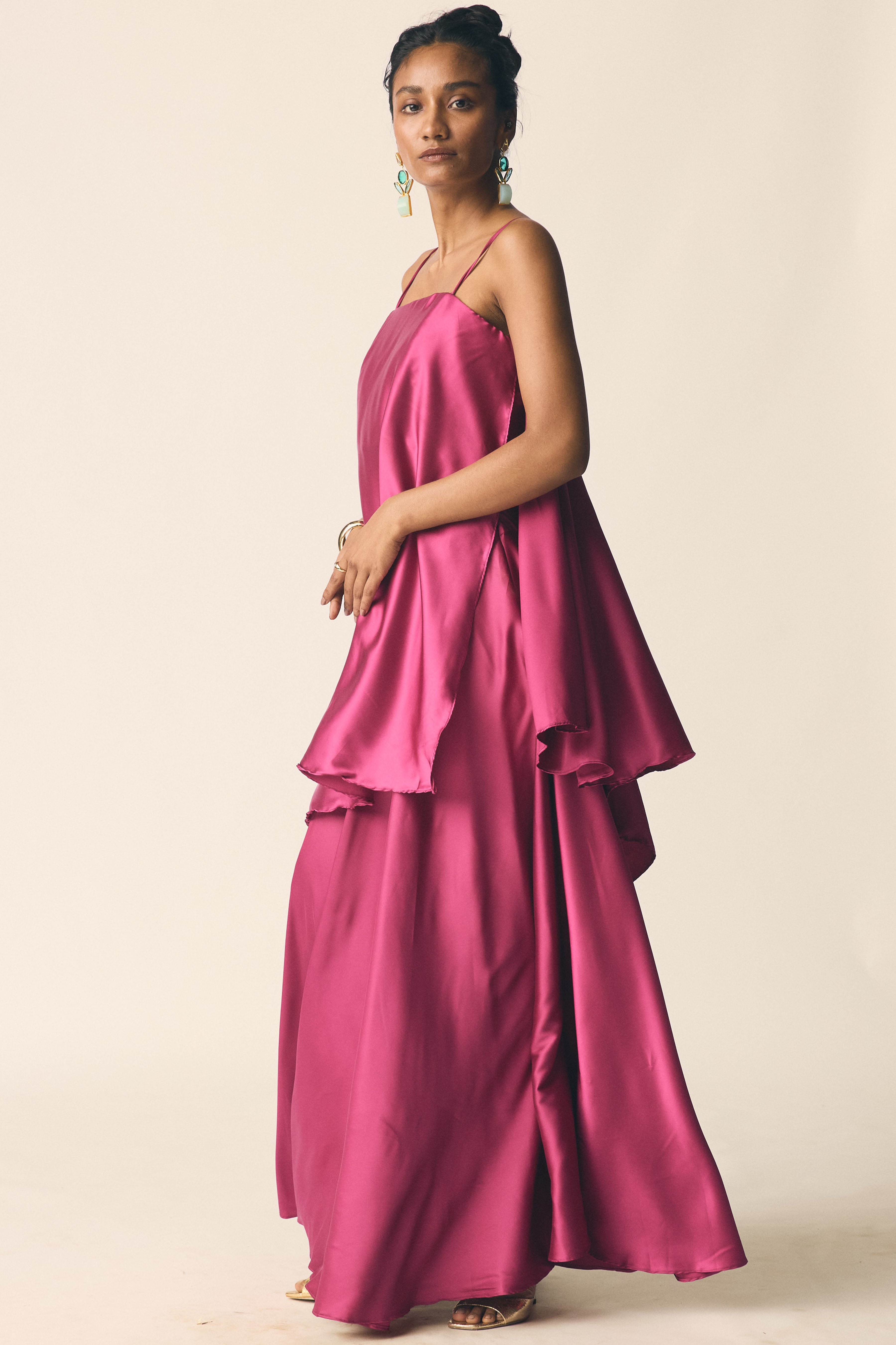 Adaa Set in Sangria Pink Satin