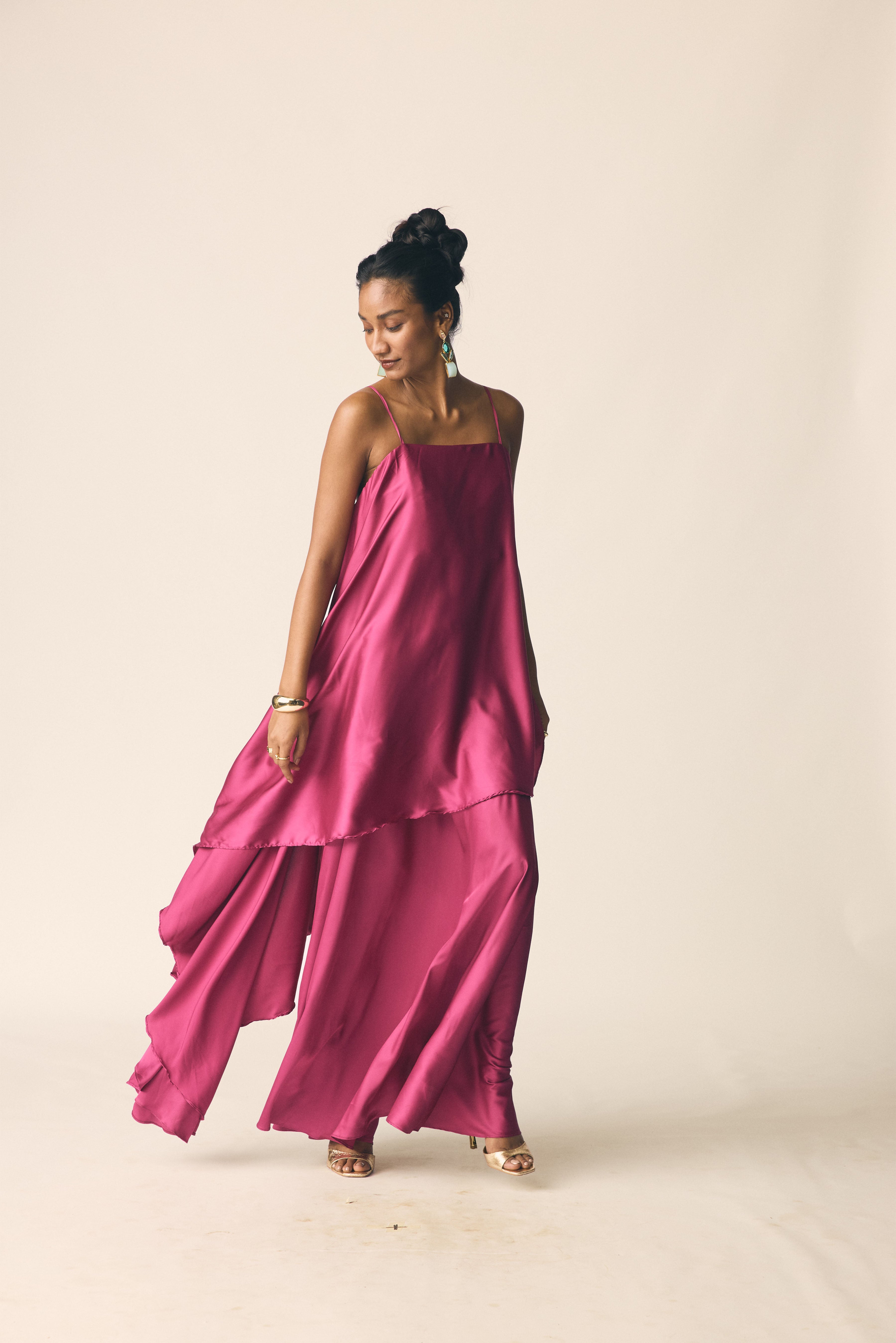 Adaa Set in Sangria Pink Satin