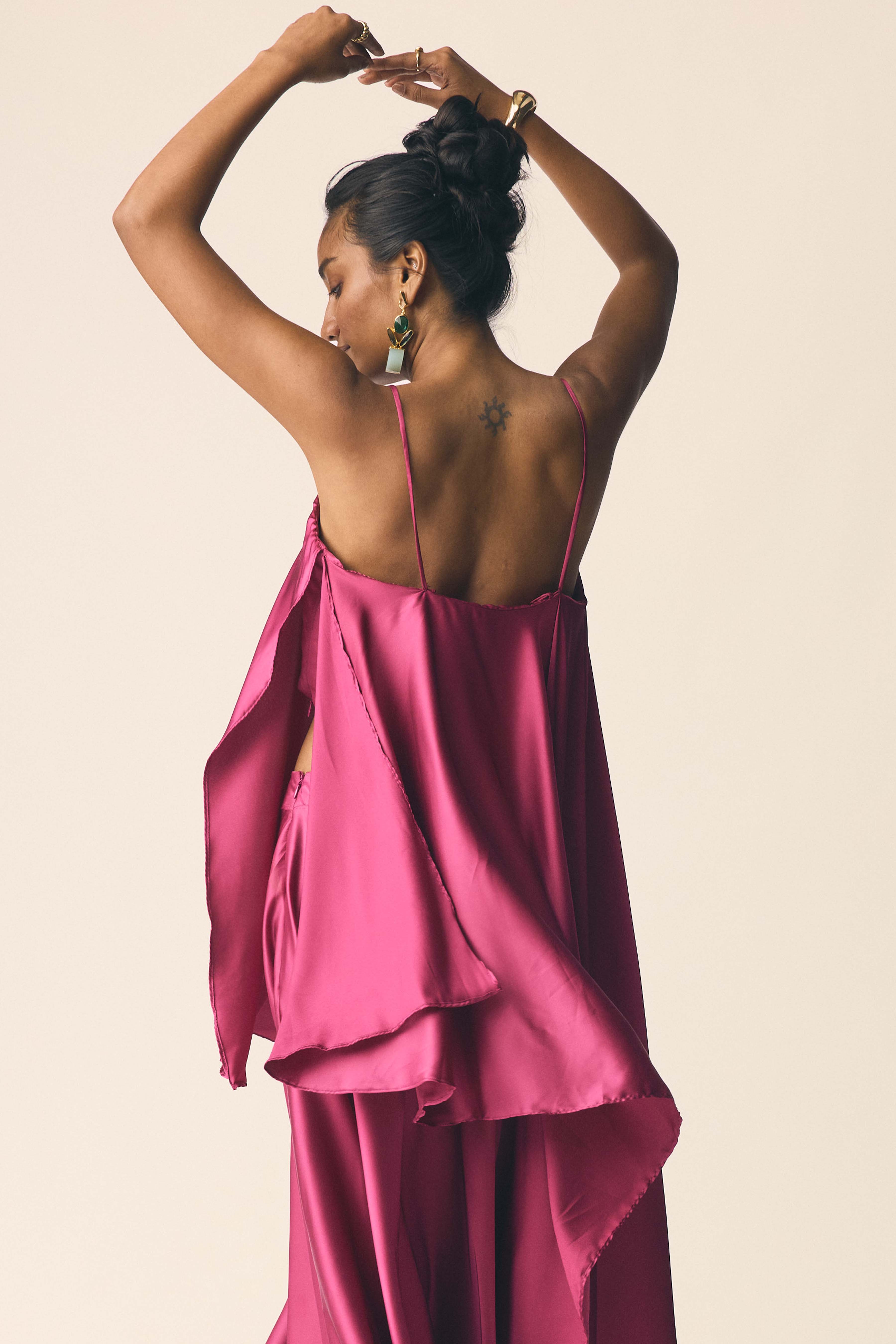 Adaa Set in Sangria Pink Satin