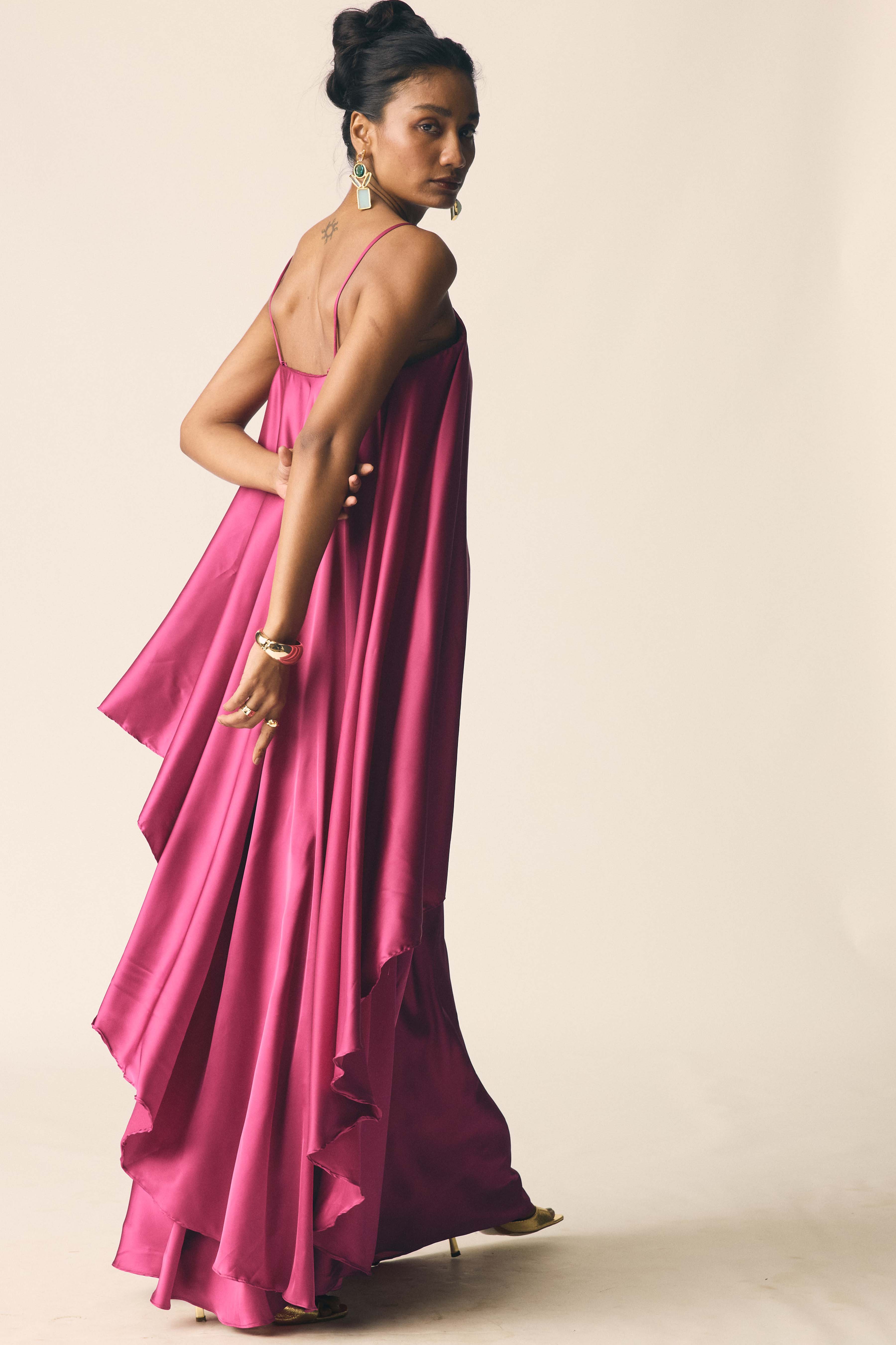 Adaa Set in Sangria Pink Satin