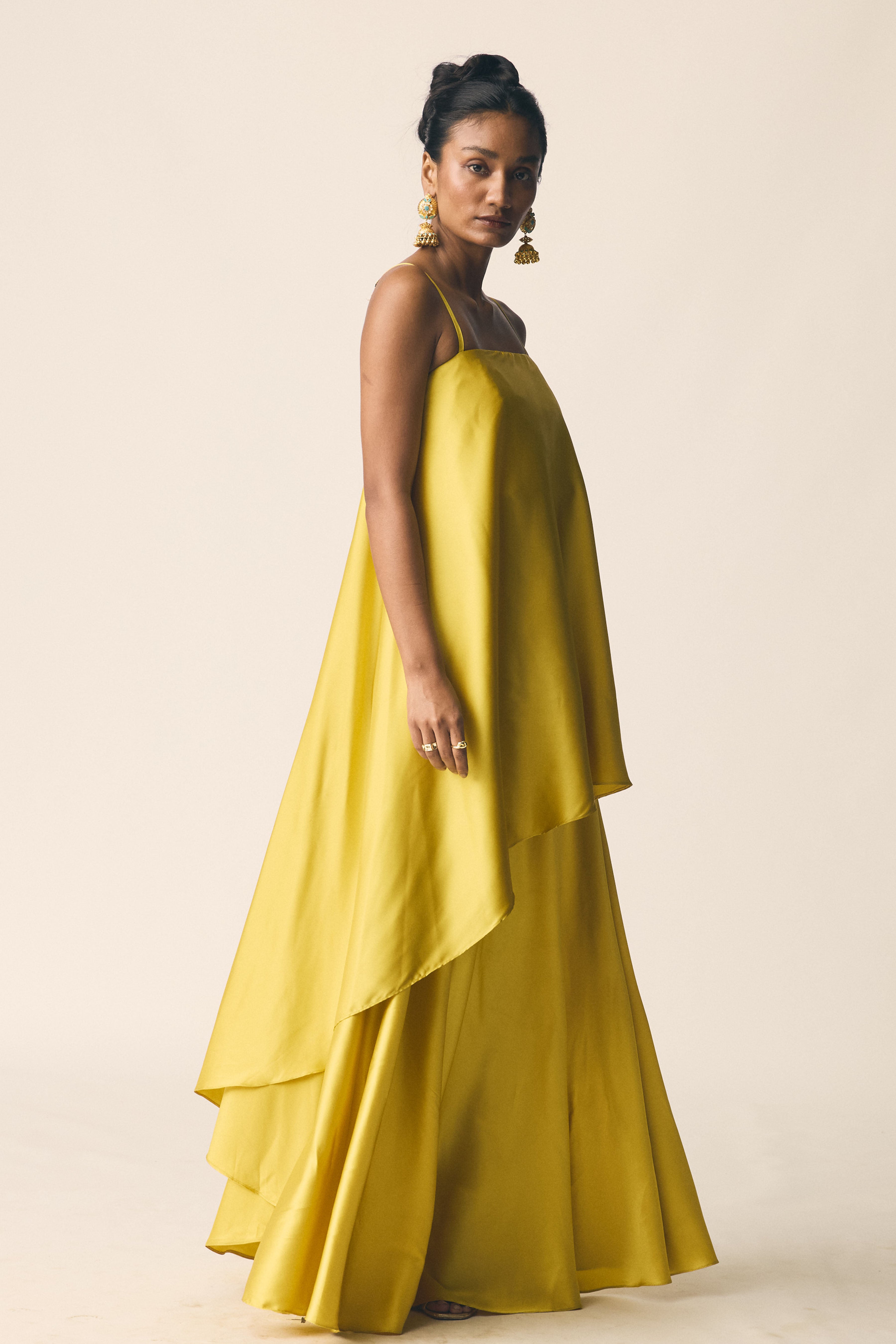 Adaa Set in Kesar Yellow Satin