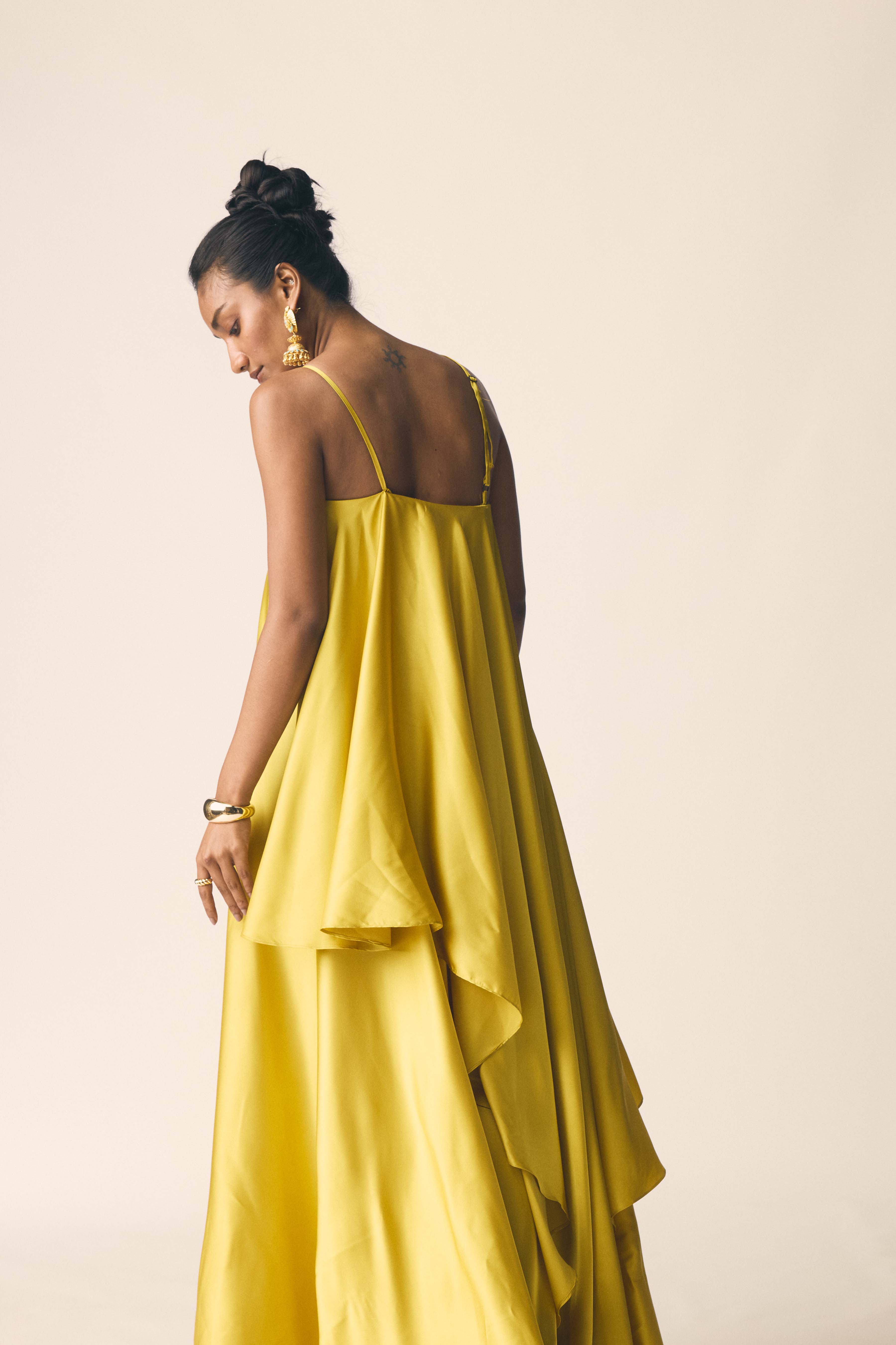 Adaa Set in Kesar Yellow Satin