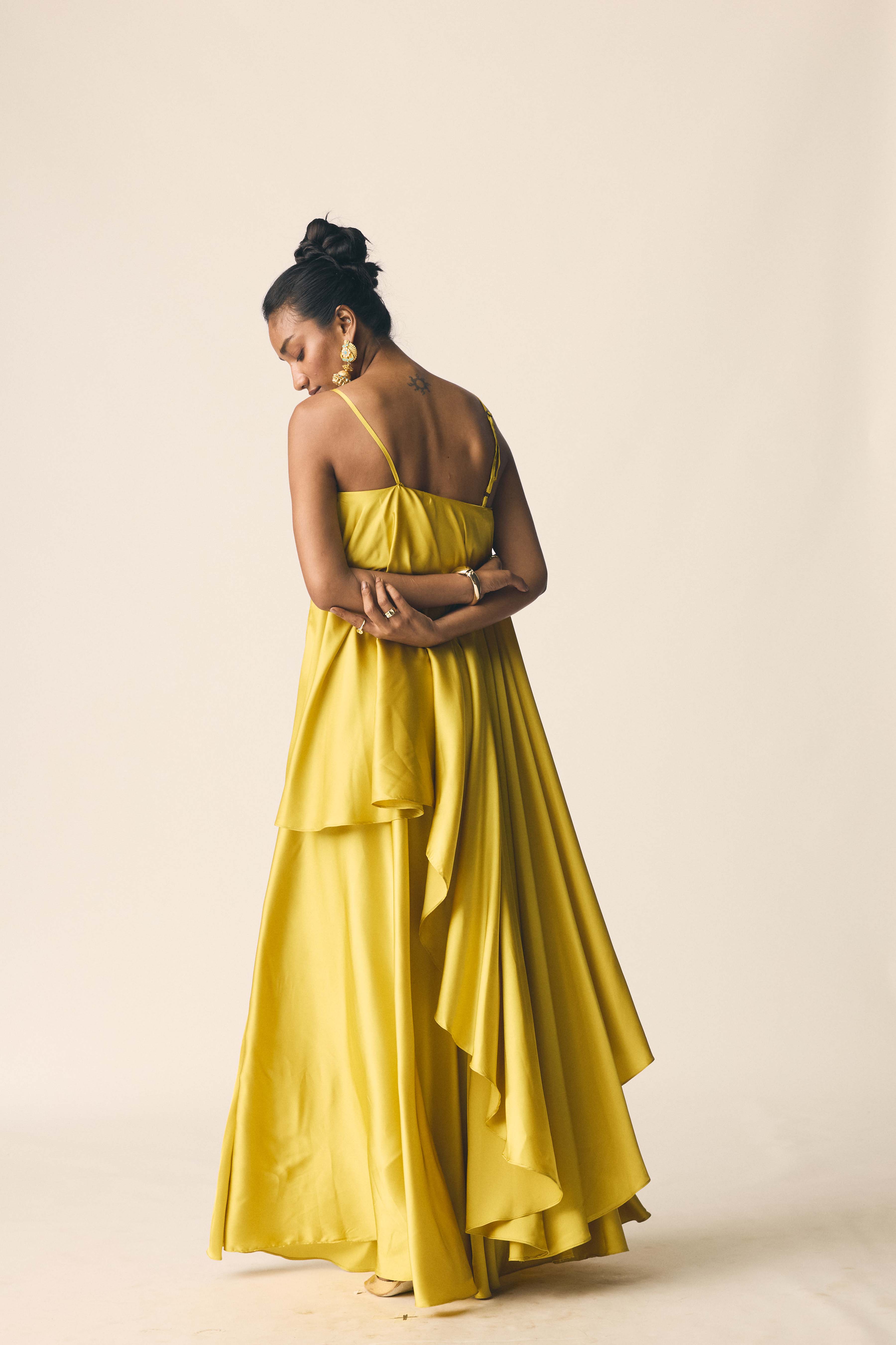 Adaa Set in Kesar Yellow Satin