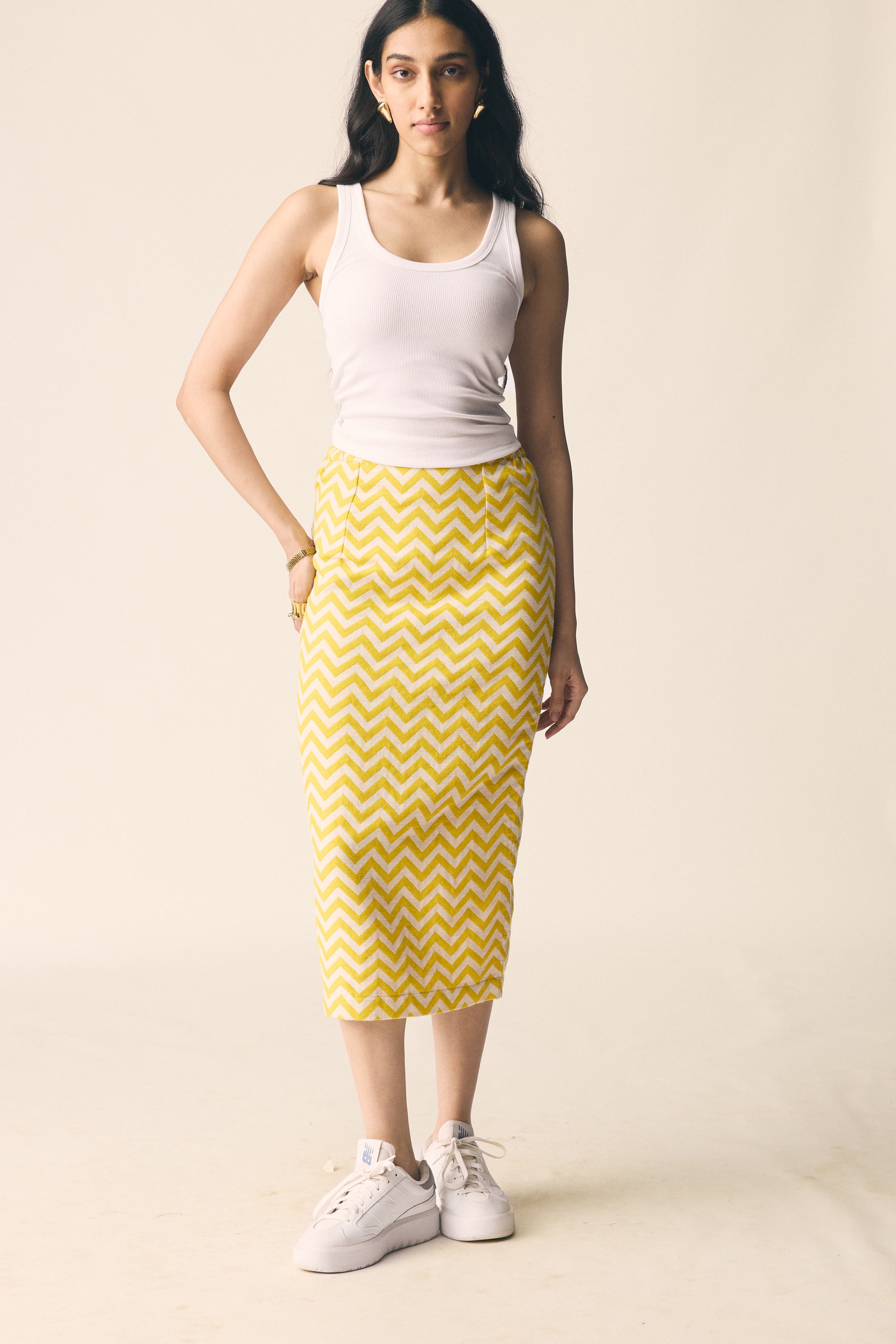 Rebel Pencil Skirt in Yellow Dobby