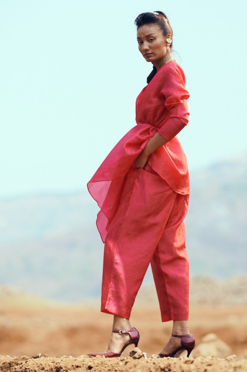 Saanjh Set with Pants In Fuchsia Pink