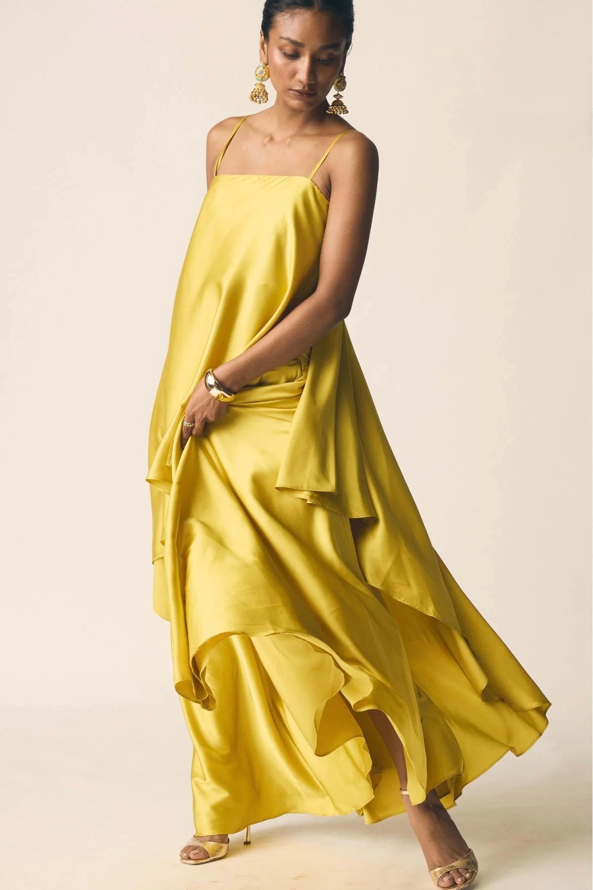 Adaa Set in Kesar Yellow Satin