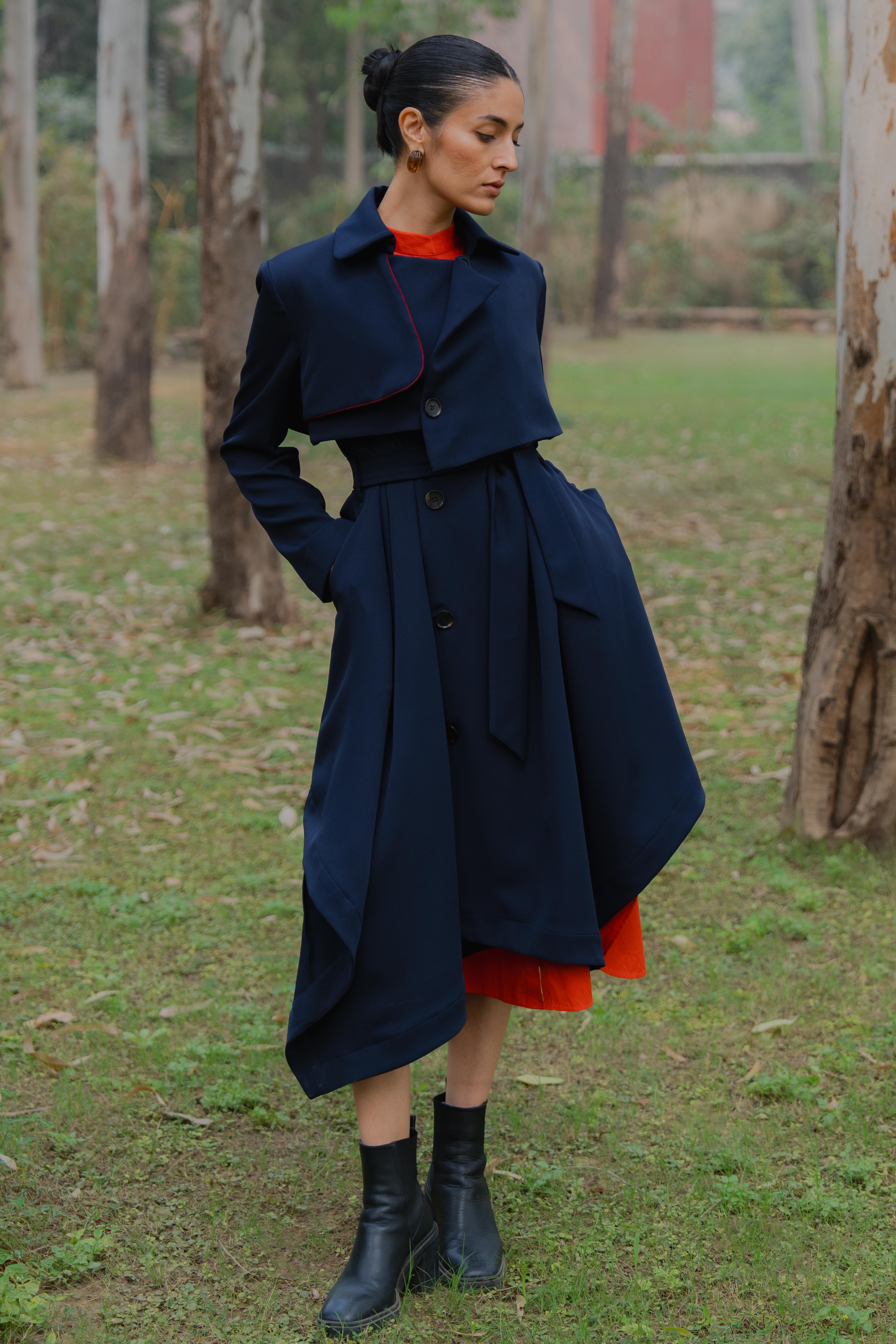 Romaji Trench Coat Classic Navy Blue