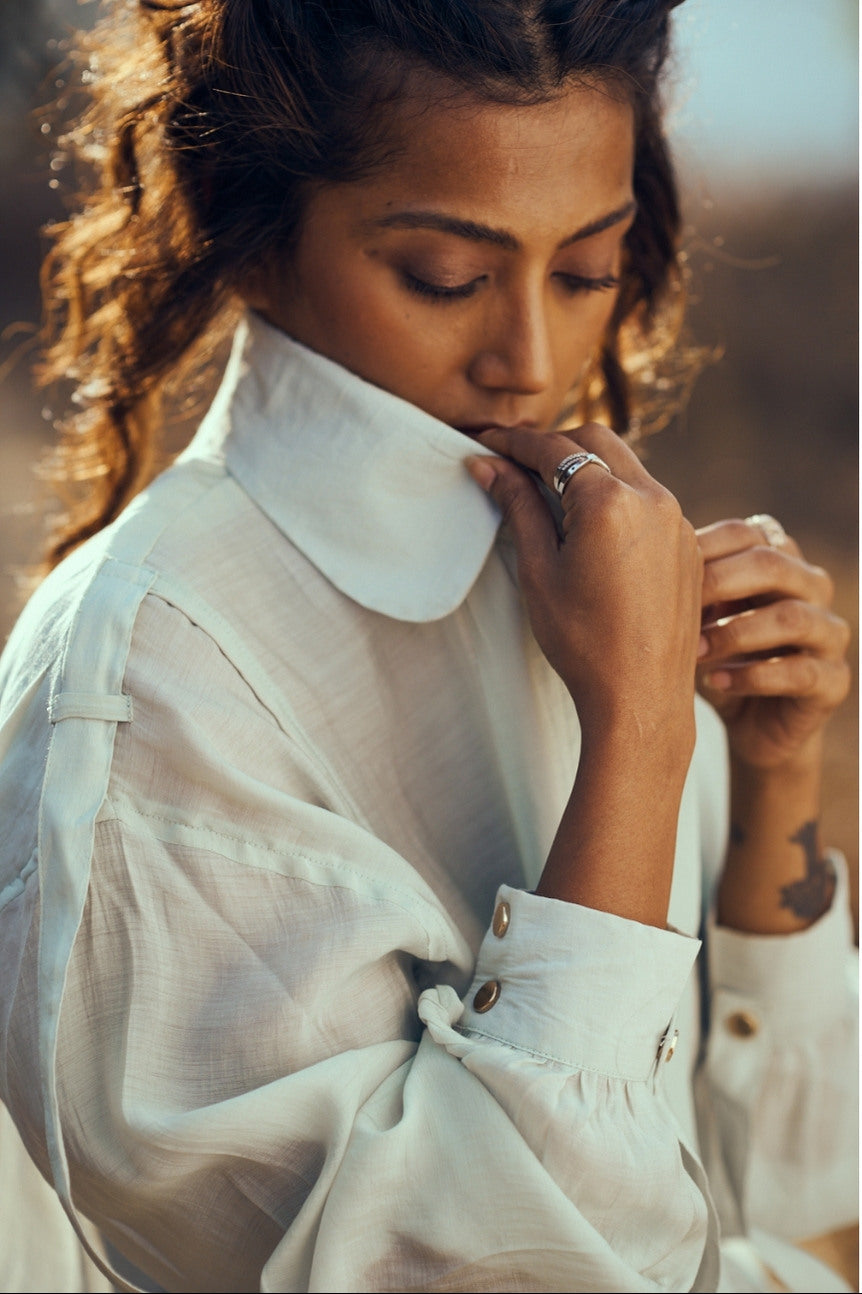 Railey Mul-Chanderi Summer Bomber In Mint Green