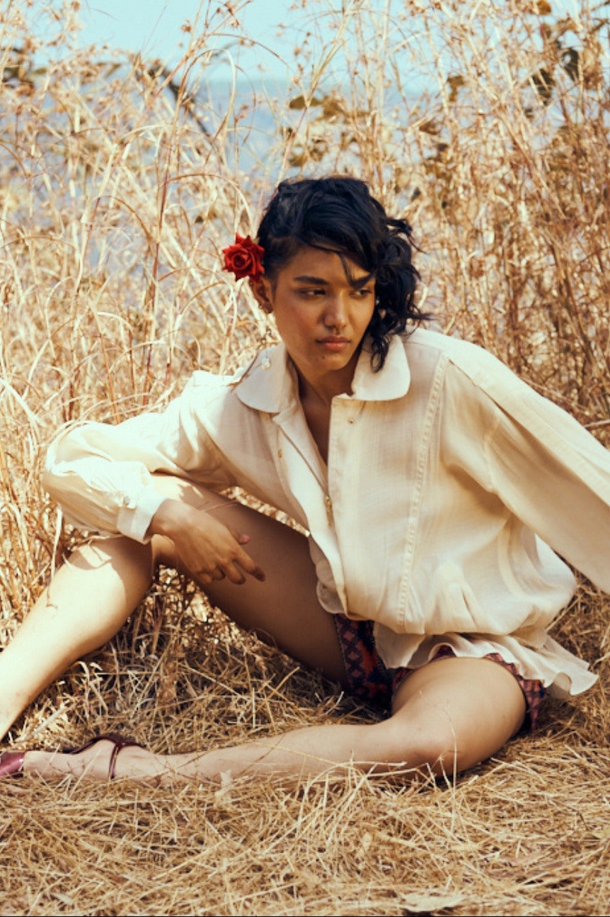 Railey Mul-Chanderi Summer Bomber In Light Melon