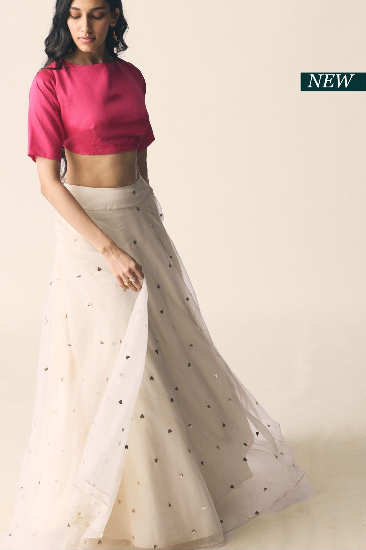 Sitara Set in Organza with Magenta Pink Blouse