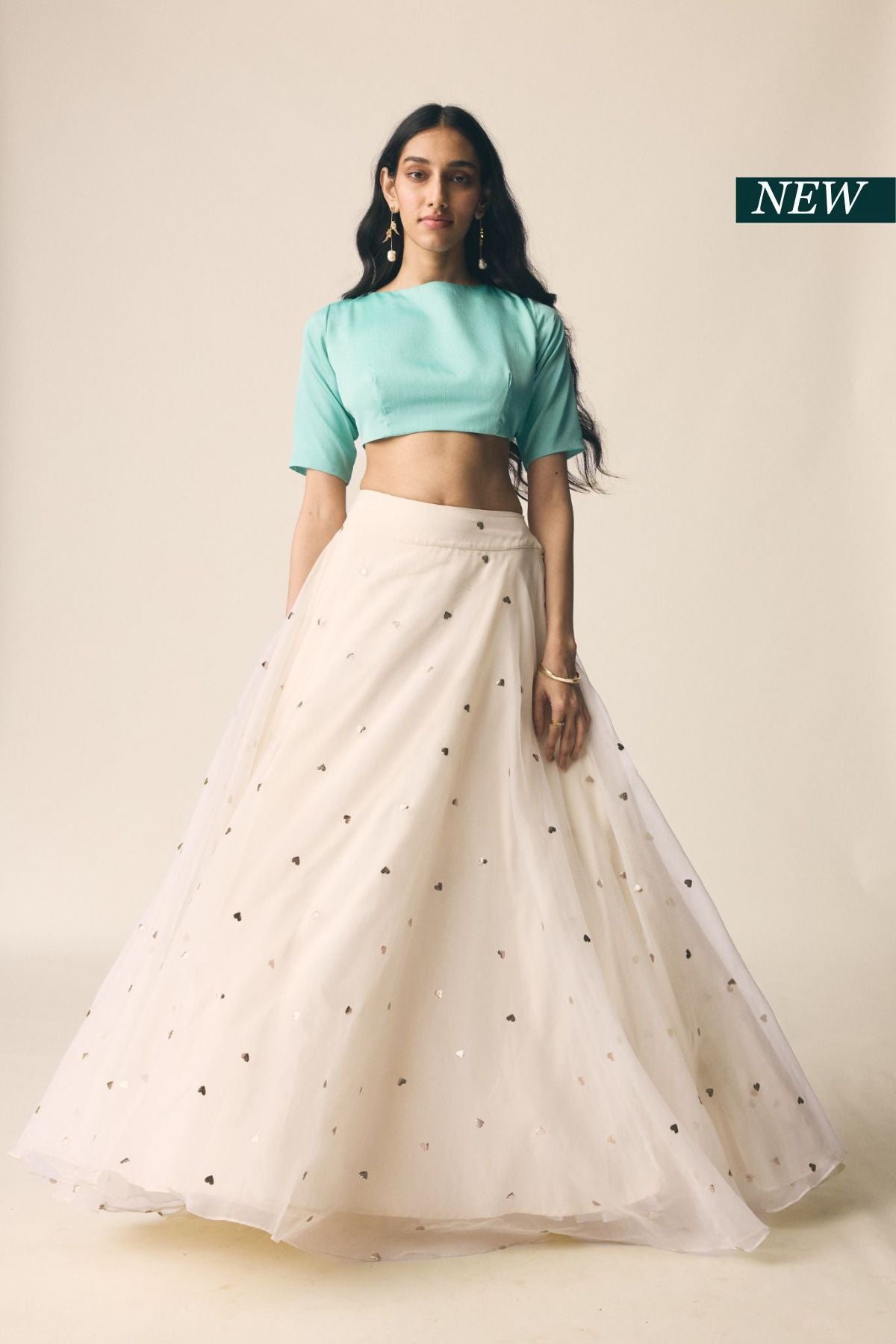 Sitara Set in Organza with Turquoise Blue Blouse