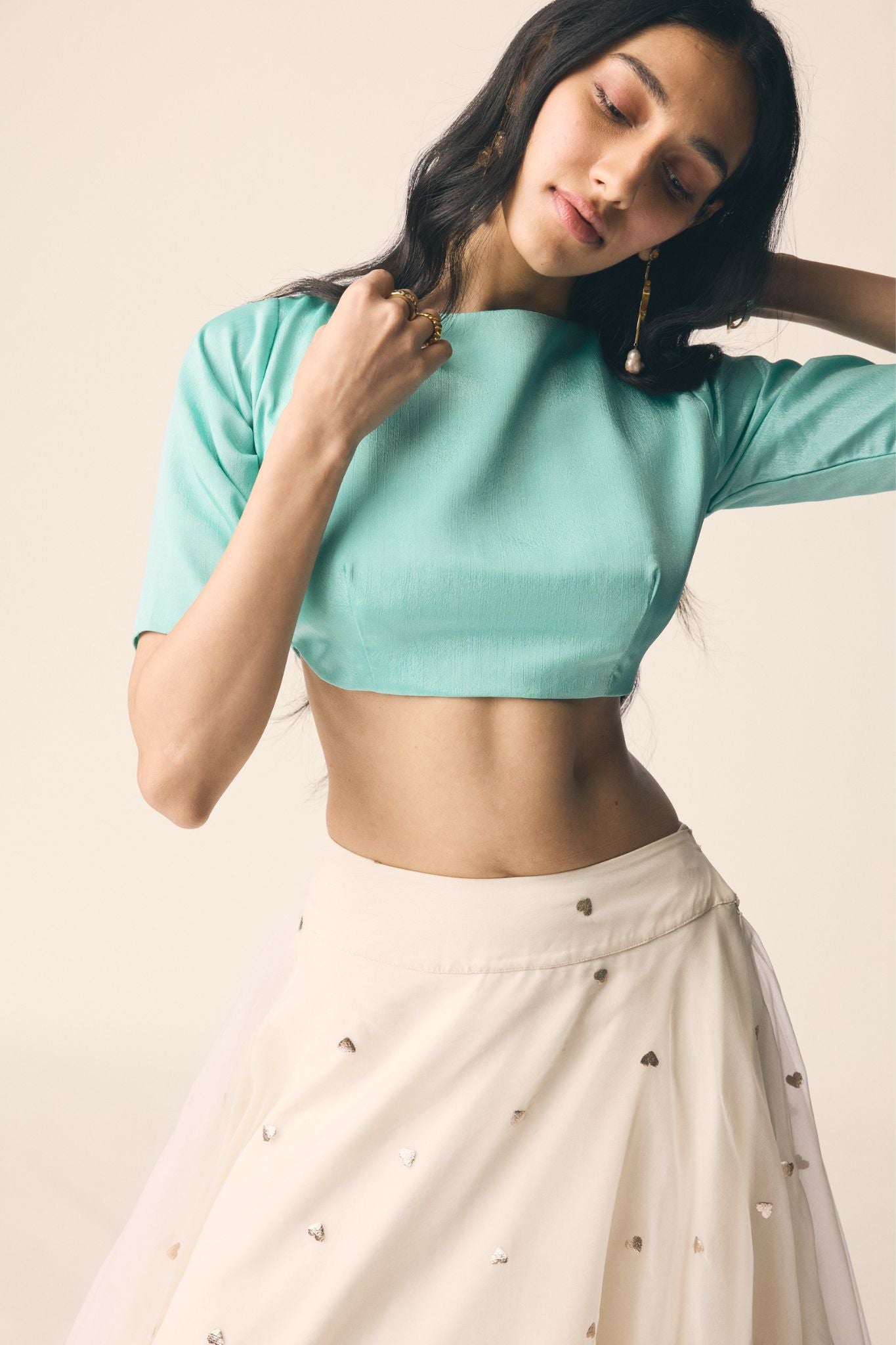 Sitara Set in Organza with Turquoise Blue Blouse