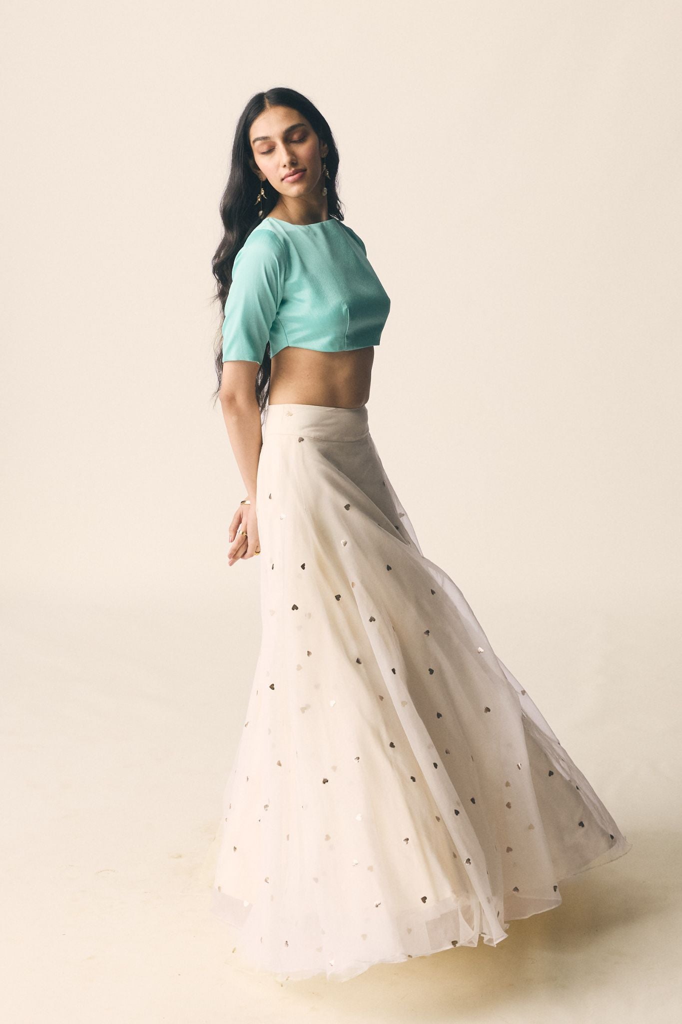 Sitara Set in Organza with Turquoise Blue Blouse