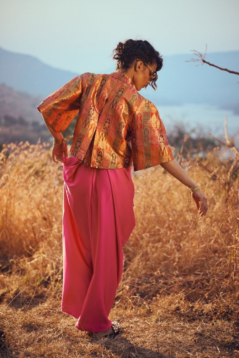 Samah Handloom Silk Bolero in Pink