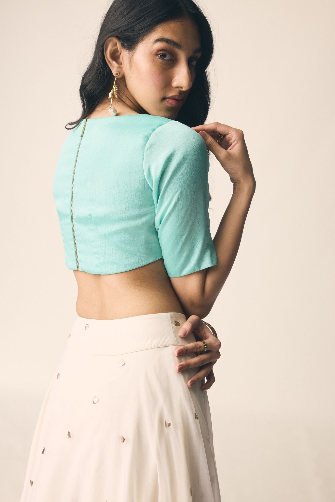 Sitara Set in Organza with Turquoise Blue Blouse