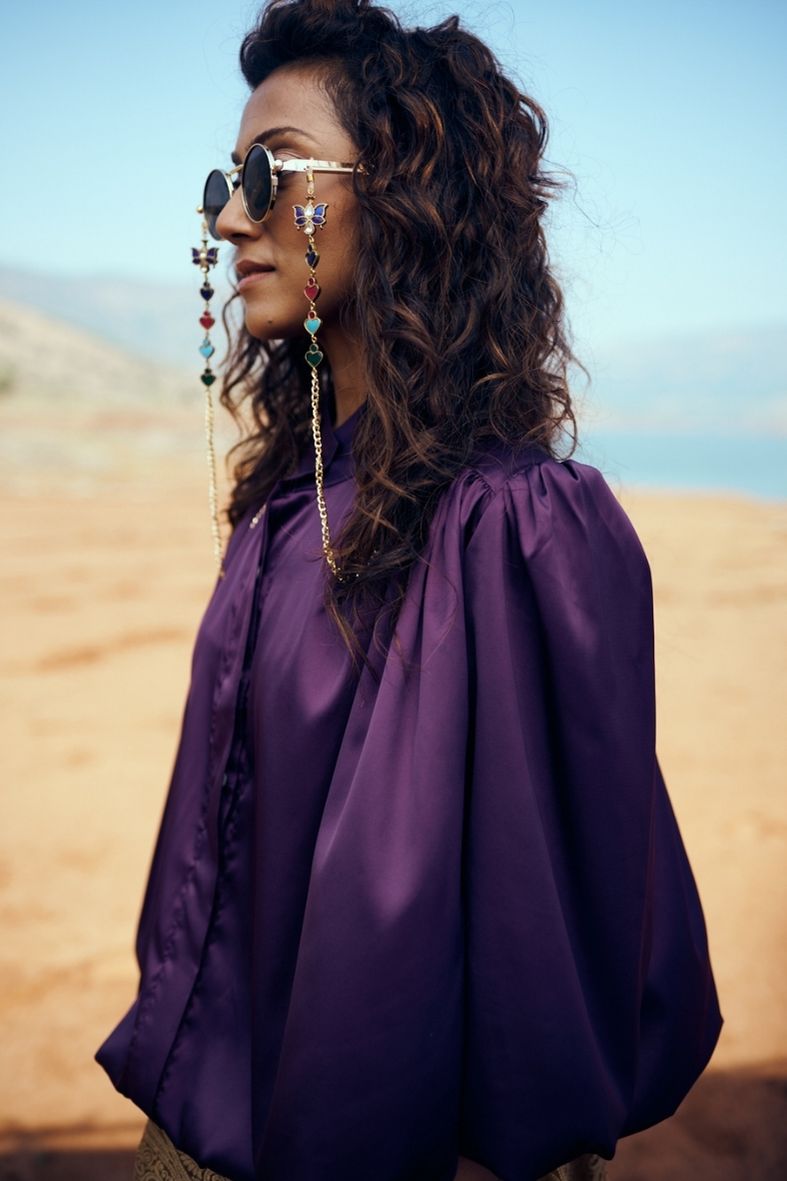 Faye Top in Satin Dark Amethyst