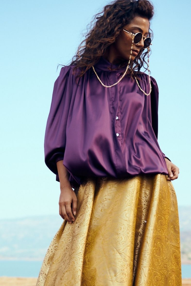 Faye Top in Satin Dark Amethyst