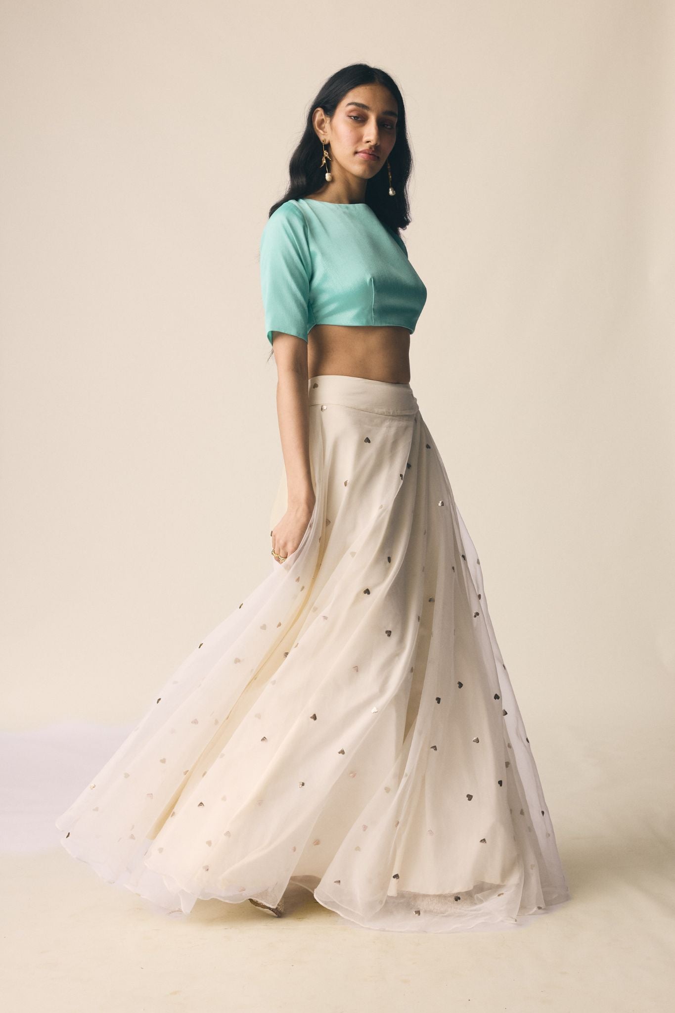 Sitara Set in Organza with Turquoise Blue Blouse
