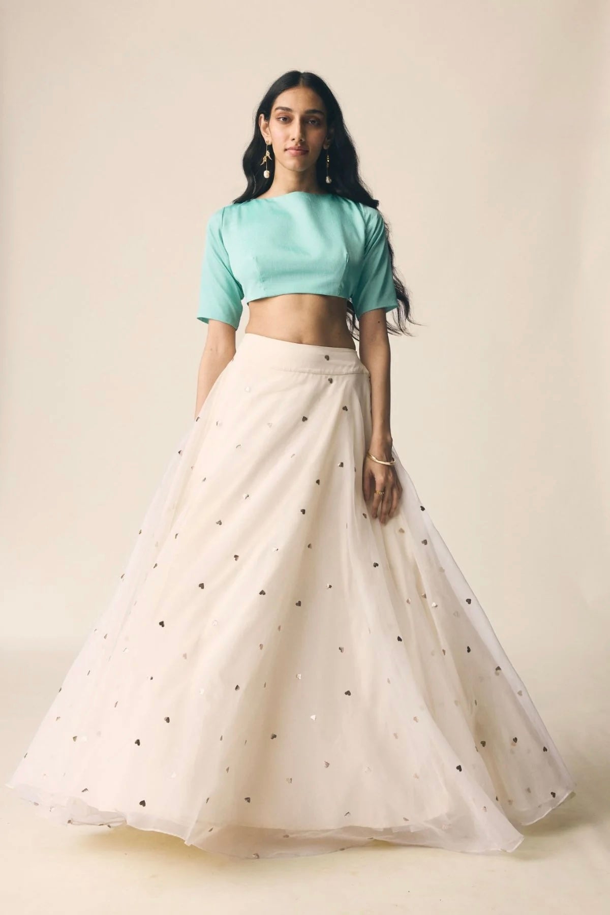 Sitara Set in Organza with Turquoise Blue Blouse