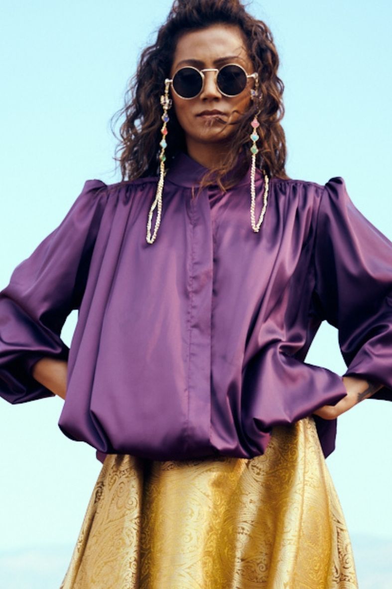 Faye Top in Satin Dark Amethyst