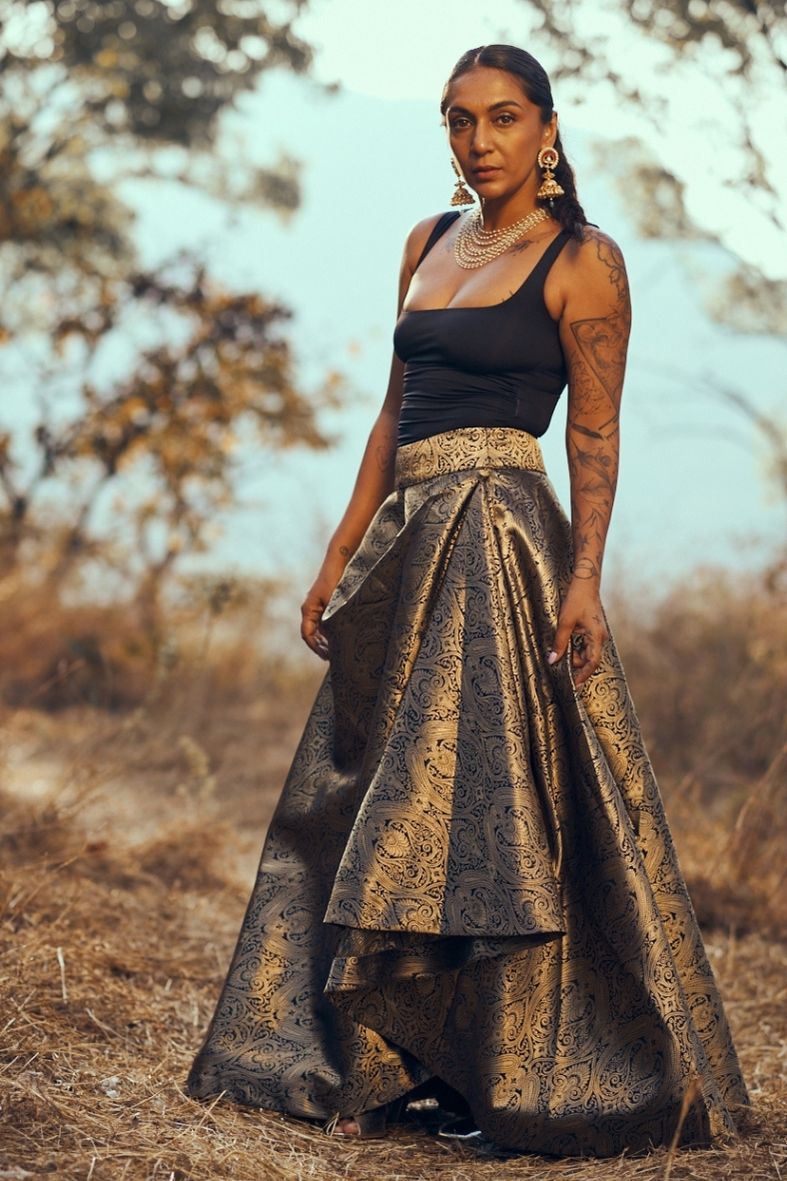 Mori Skirt in Black Brocade