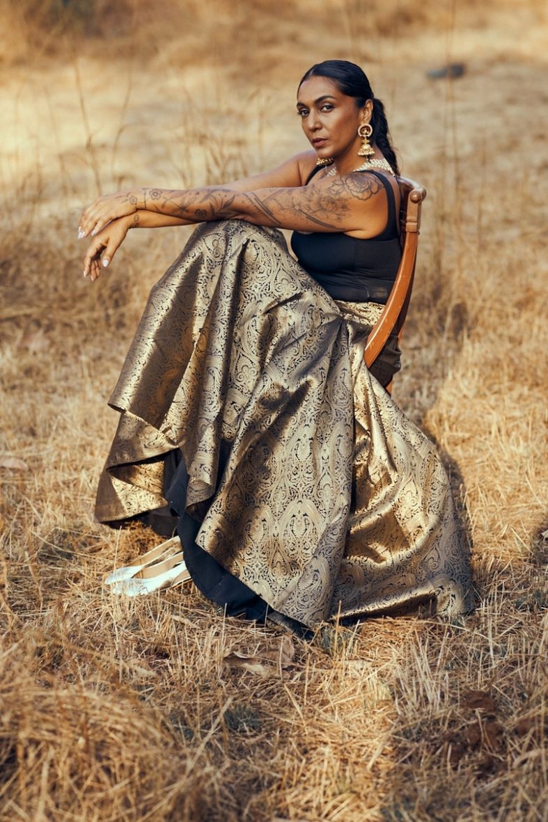 Mori Skirt in Black Brocade