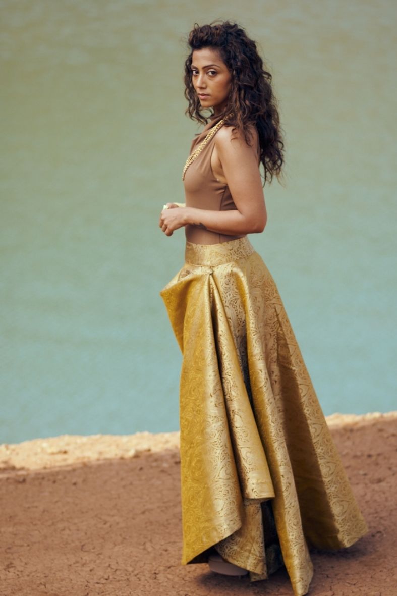Mori Skirt in Mustard Brocade
