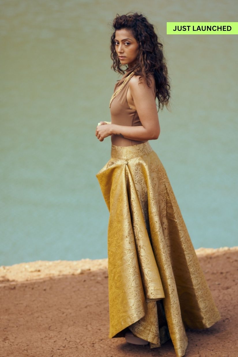 Mori Skirt in Mustard Brocade