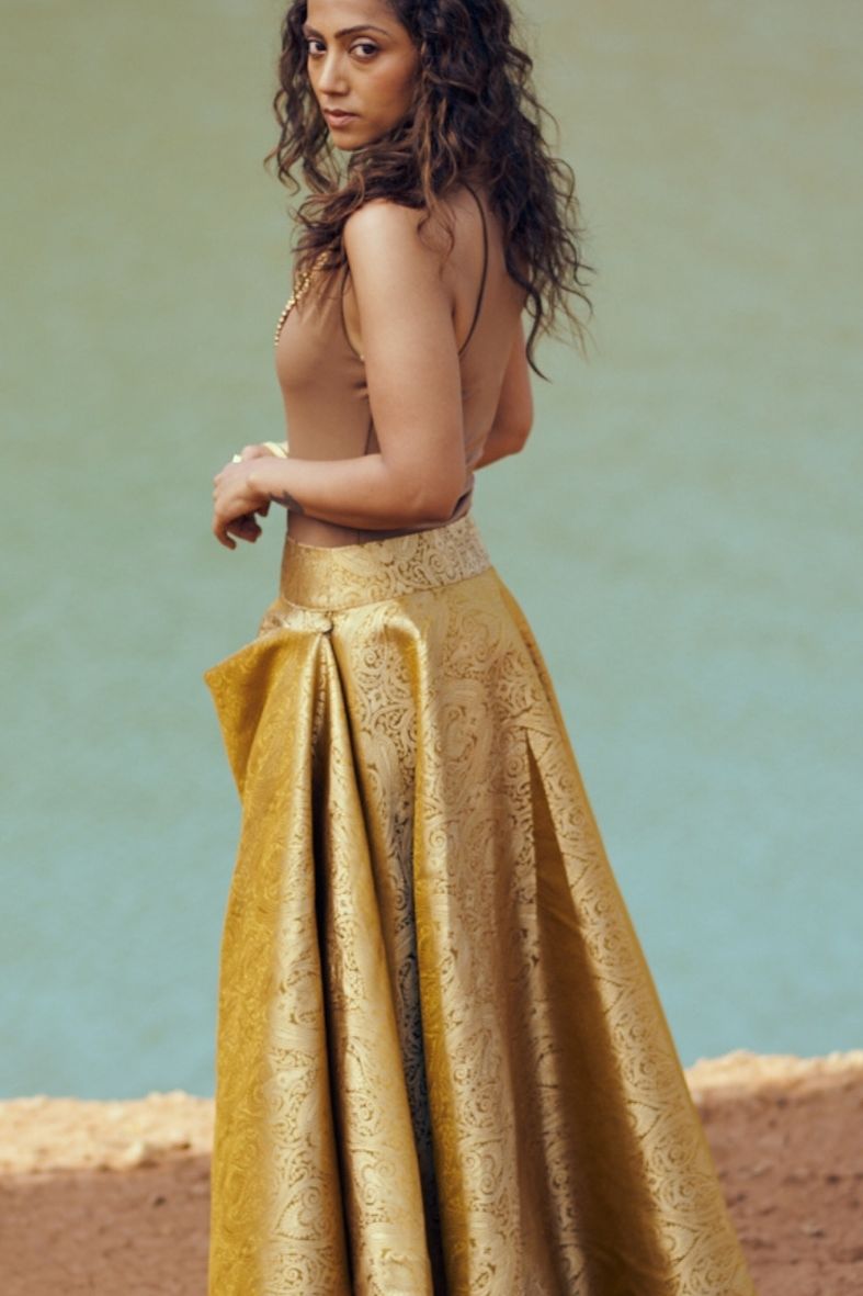 Mori Skirt in Mustard Brocade