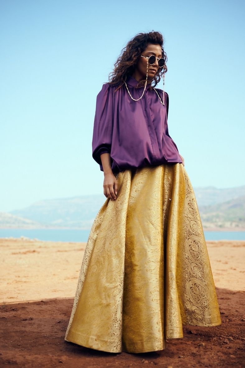 Mori Skirt in Mustard Brocade