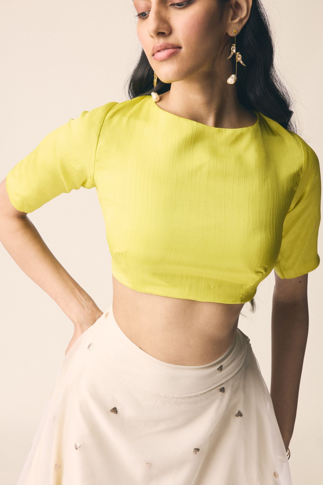 Sitara Set in Organza with Neon Green Blouse