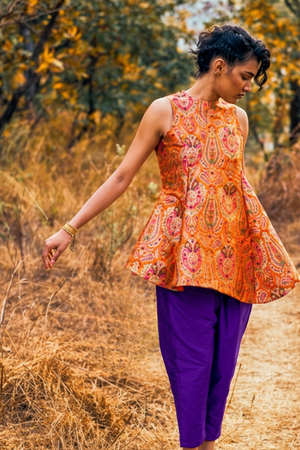 Swara Handloom Brocade Set in Marigold Orange