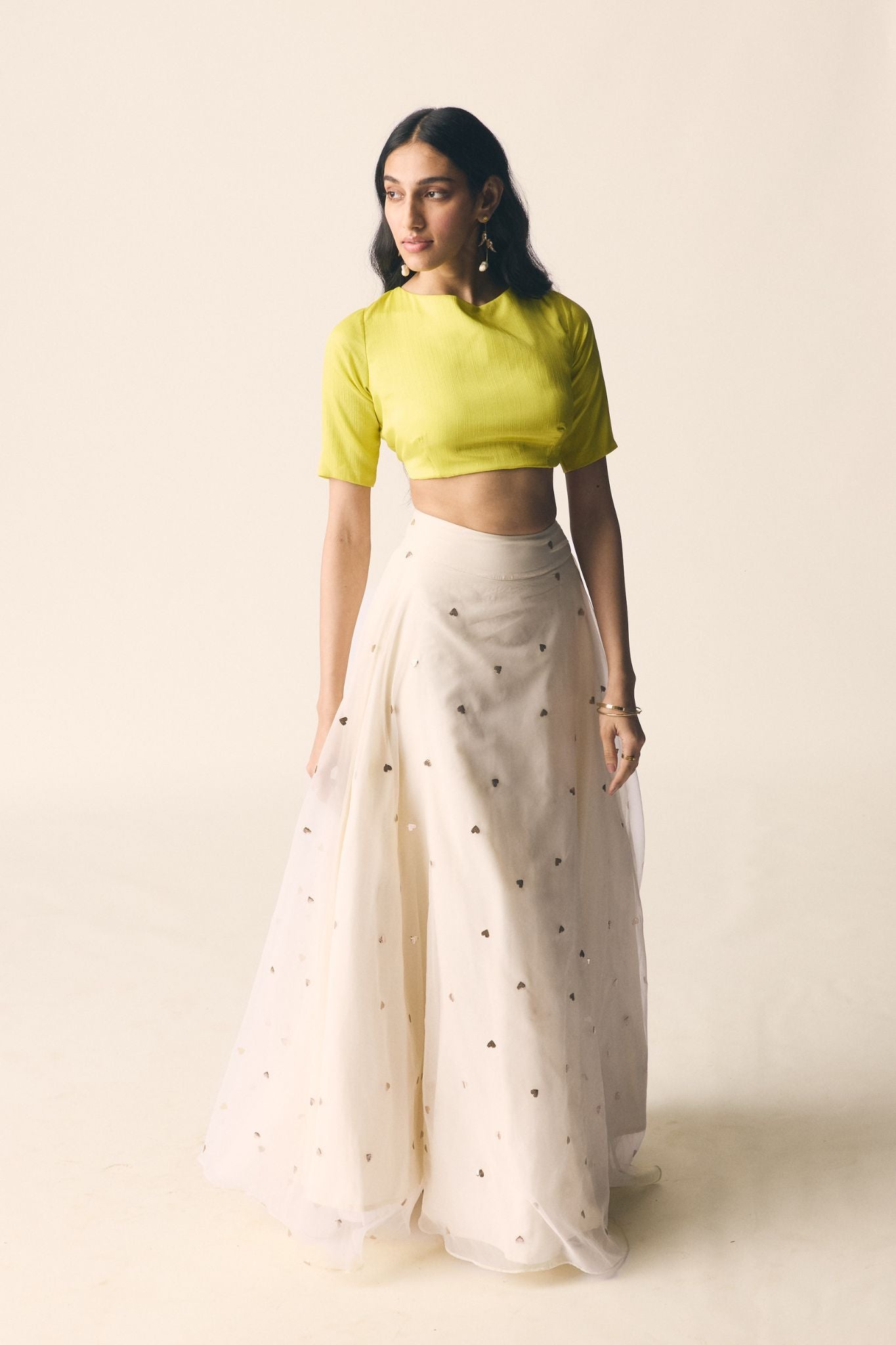 Sitara Set in Organza with Neon Green Blouse