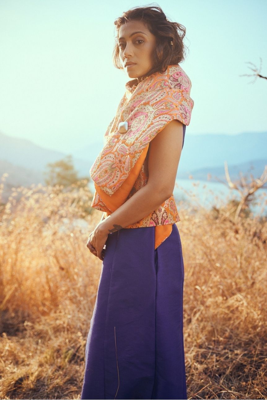 Raas Handloom Silk  Brocade Dress in Blue