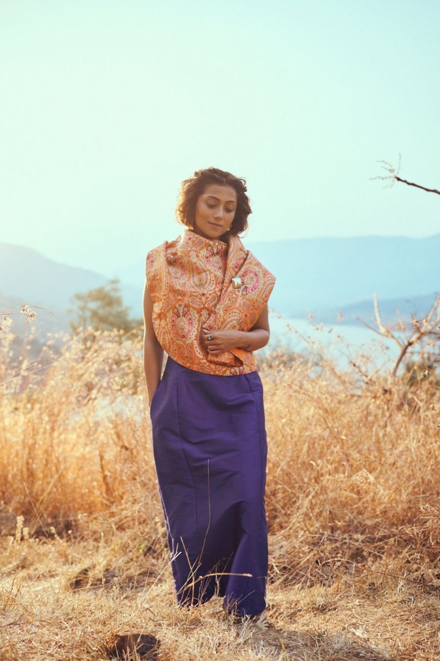 Raas Handloom Silk  Brocade Dress in Blue