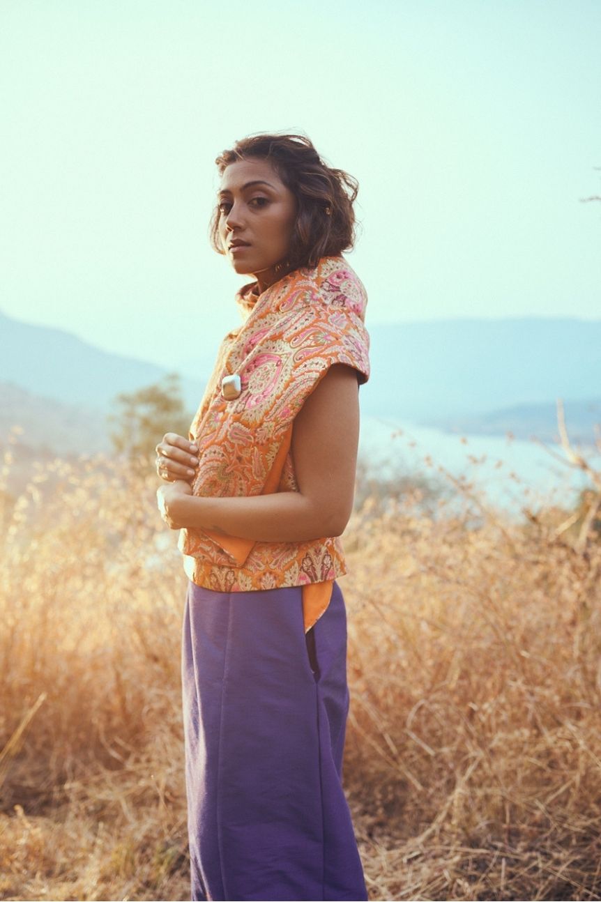 Raas Handloom Silk  Brocade Dress in Blue