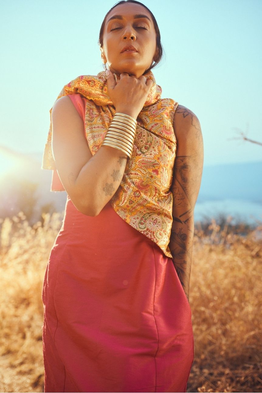 Raas Handloom Silk  Brocade Dress in Pink