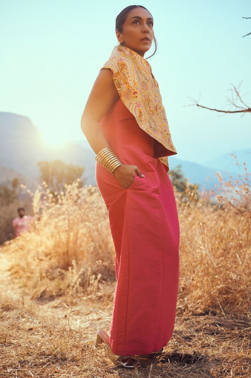 Raas Handloom Silk  Brocade Dress in Pink
