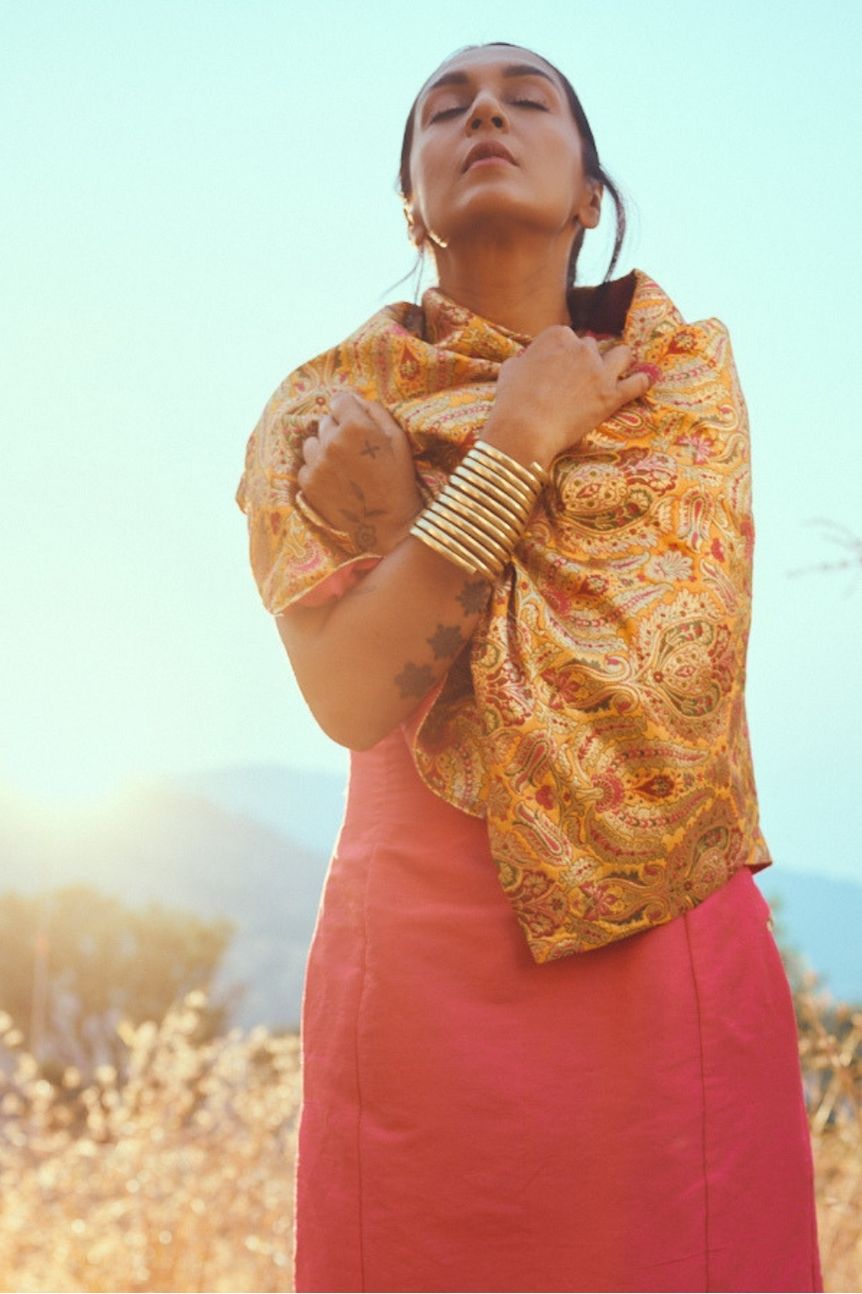 Raas Handloom Silk  Brocade Dress in Pink