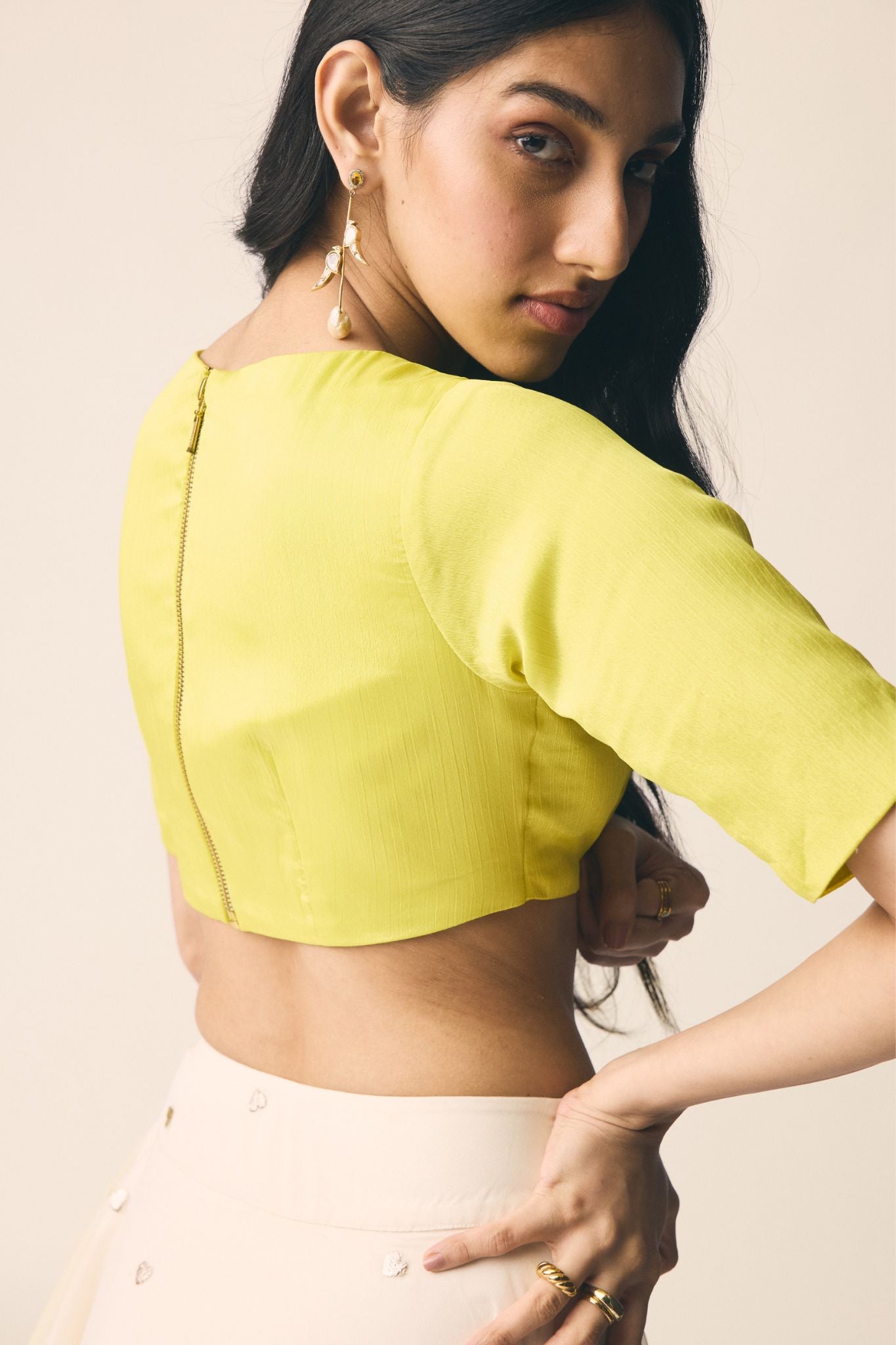 Sitara Set in Organza with Neon Green Blouse