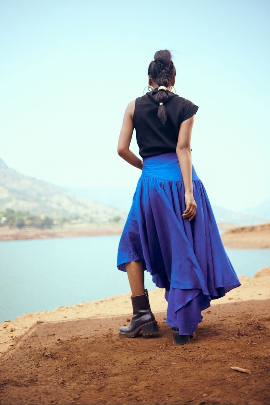 Swing Cotton Silk Skirt in Ultramarine Blue
